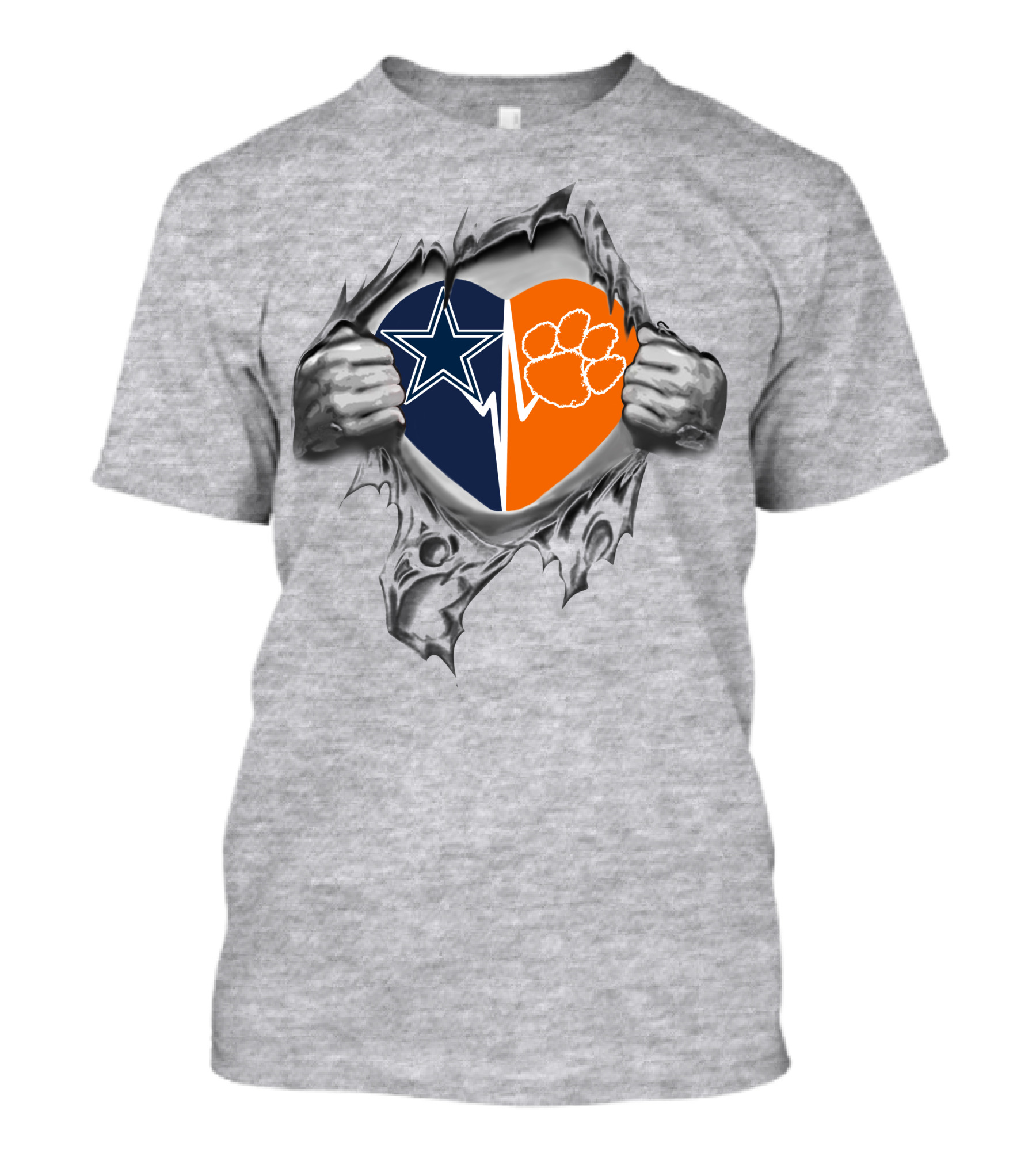 Cowboys Clemson Heart Silhouette With Star And Paw Print T-Shirt