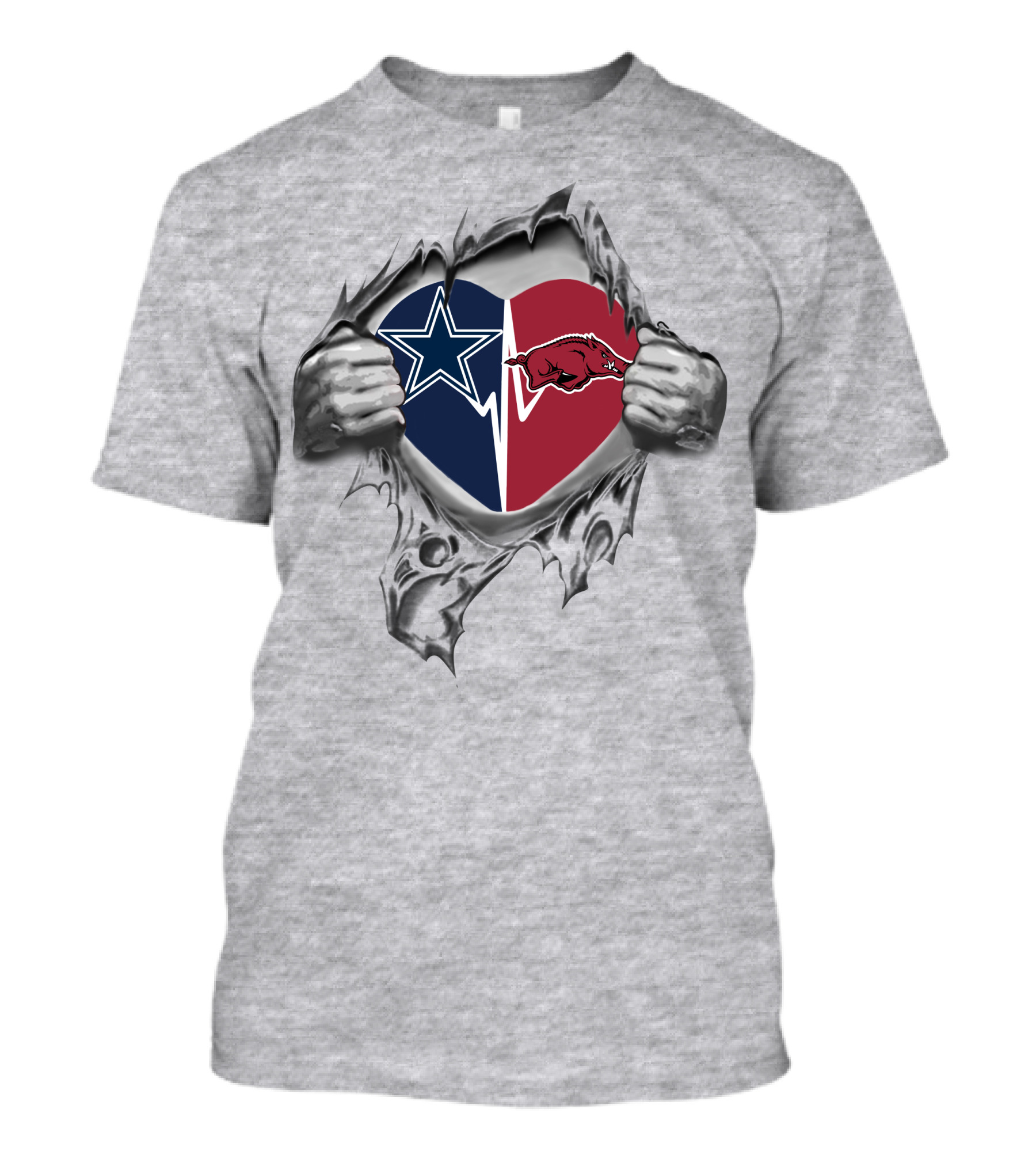 Cowboys Heart With Arkansas Razorbacks Logo And Tear Effect T-Shirt