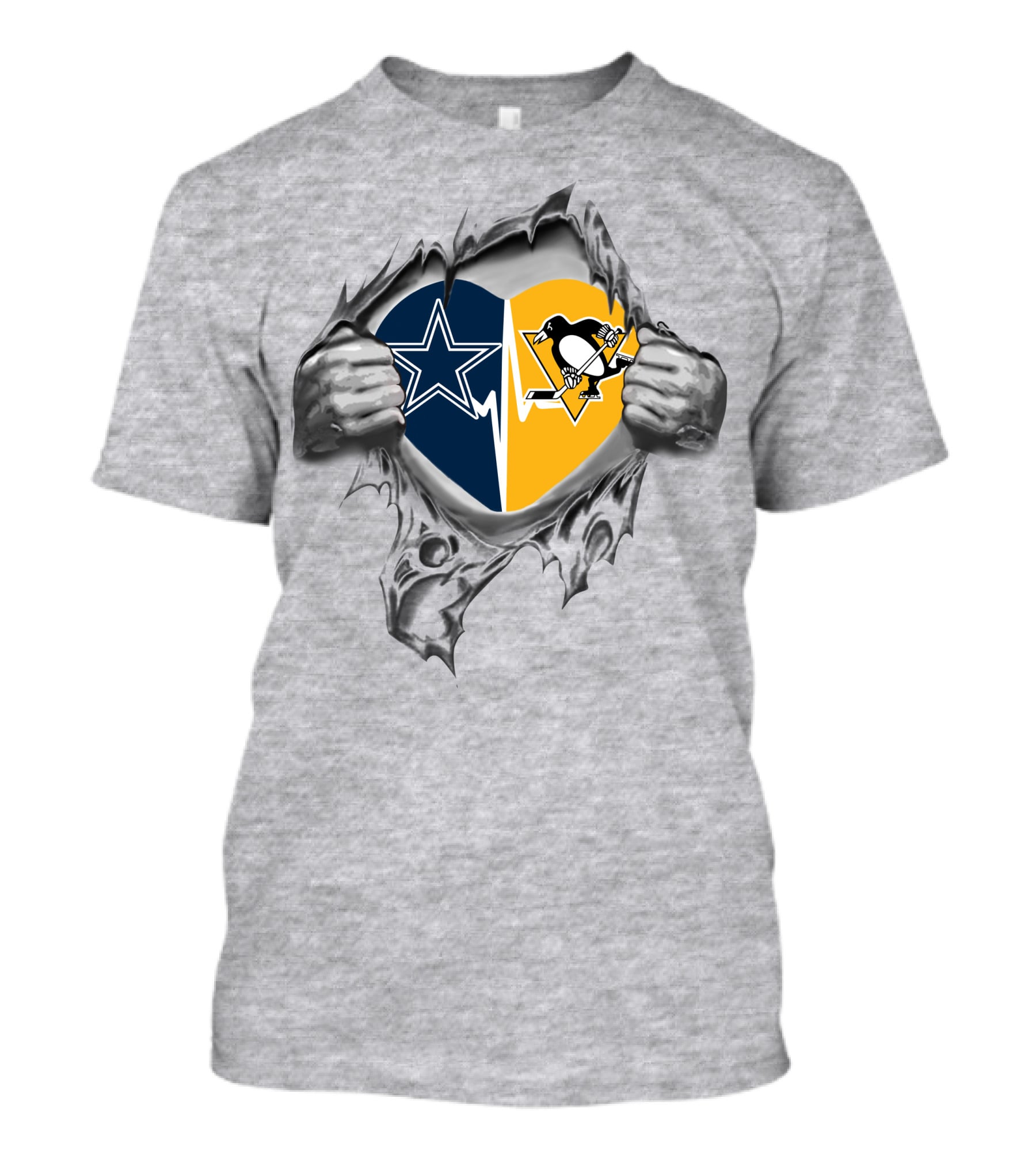 Cowboys Pittsburgh Penguins Heart With Torn Ripped Silver Hands T-Shirt