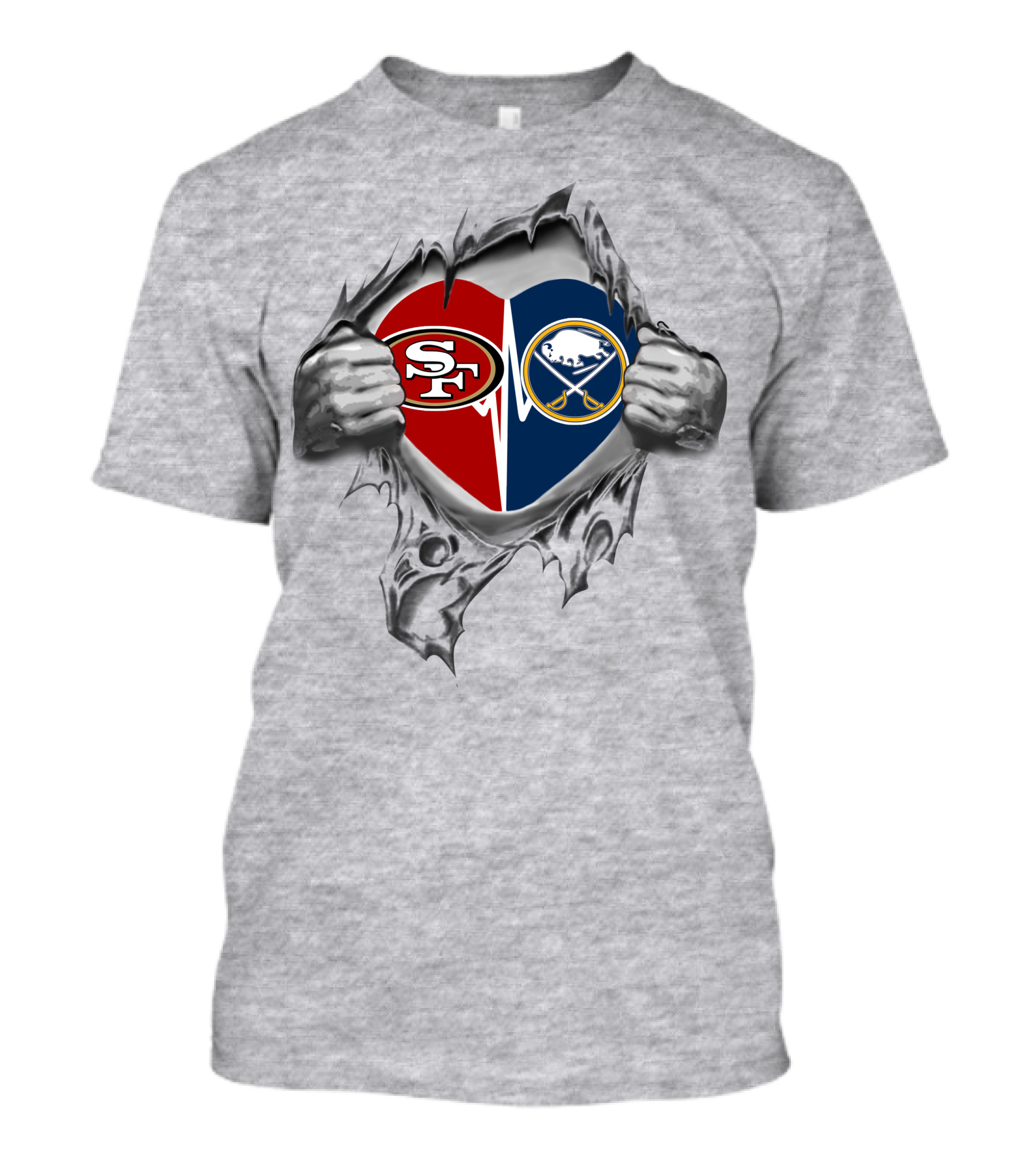 49ers Sabres Heart Symbol Revealed By Tearing Hands T-Shirt