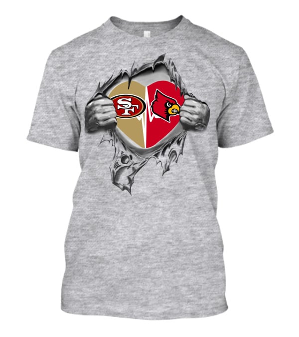 49ers Louisville Cardinals Heart Torn Reveal T-Shirt