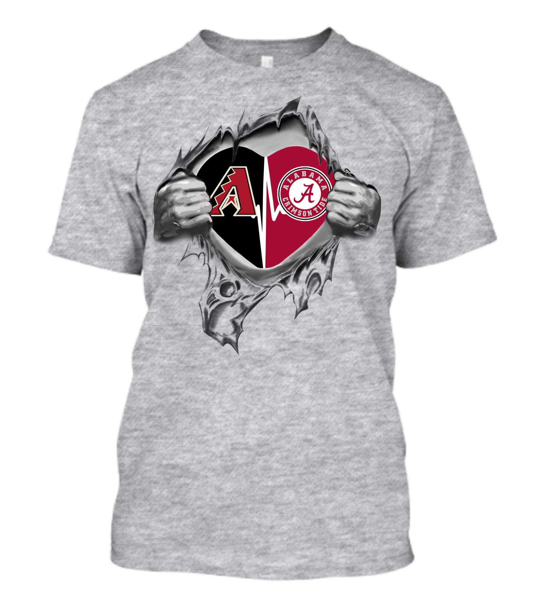 Arizona Diamondbacks Alabama Crimson Tide Heart Logos In Torn Style T-Shirt
