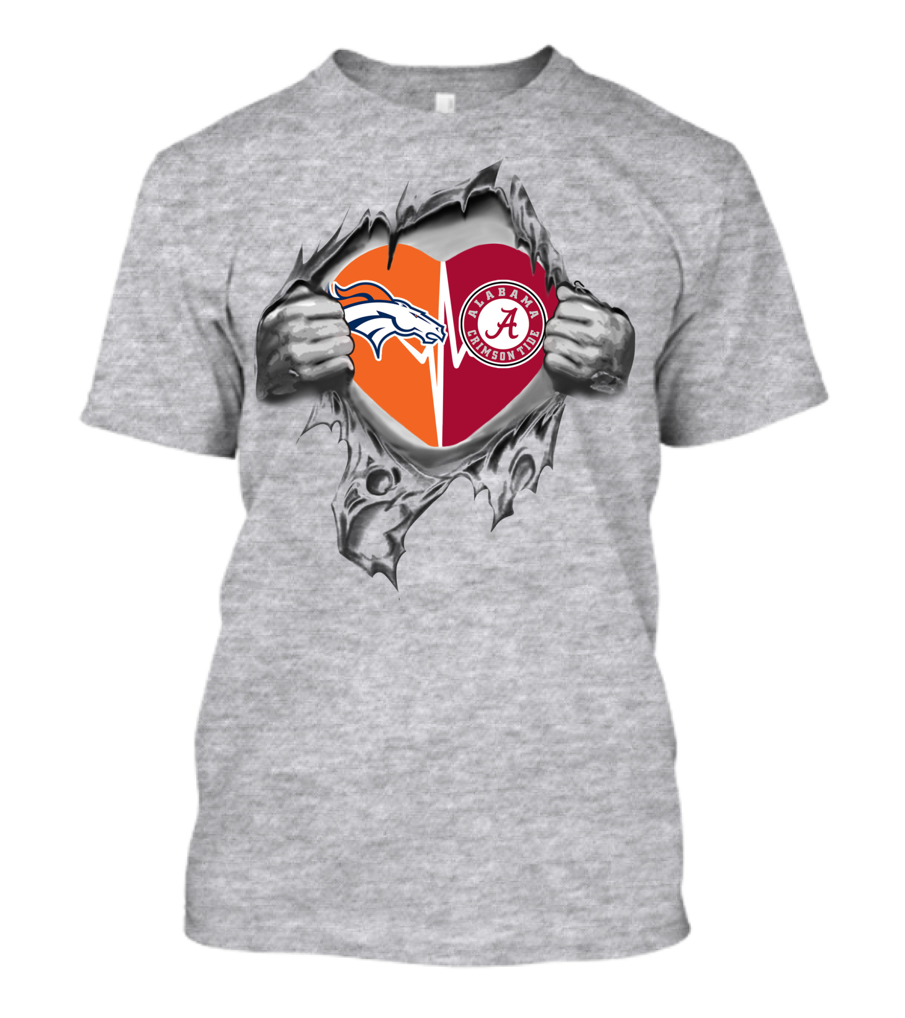 Broncos Alabama Crimson Tide Heart With Ripped Effect T-Shirt