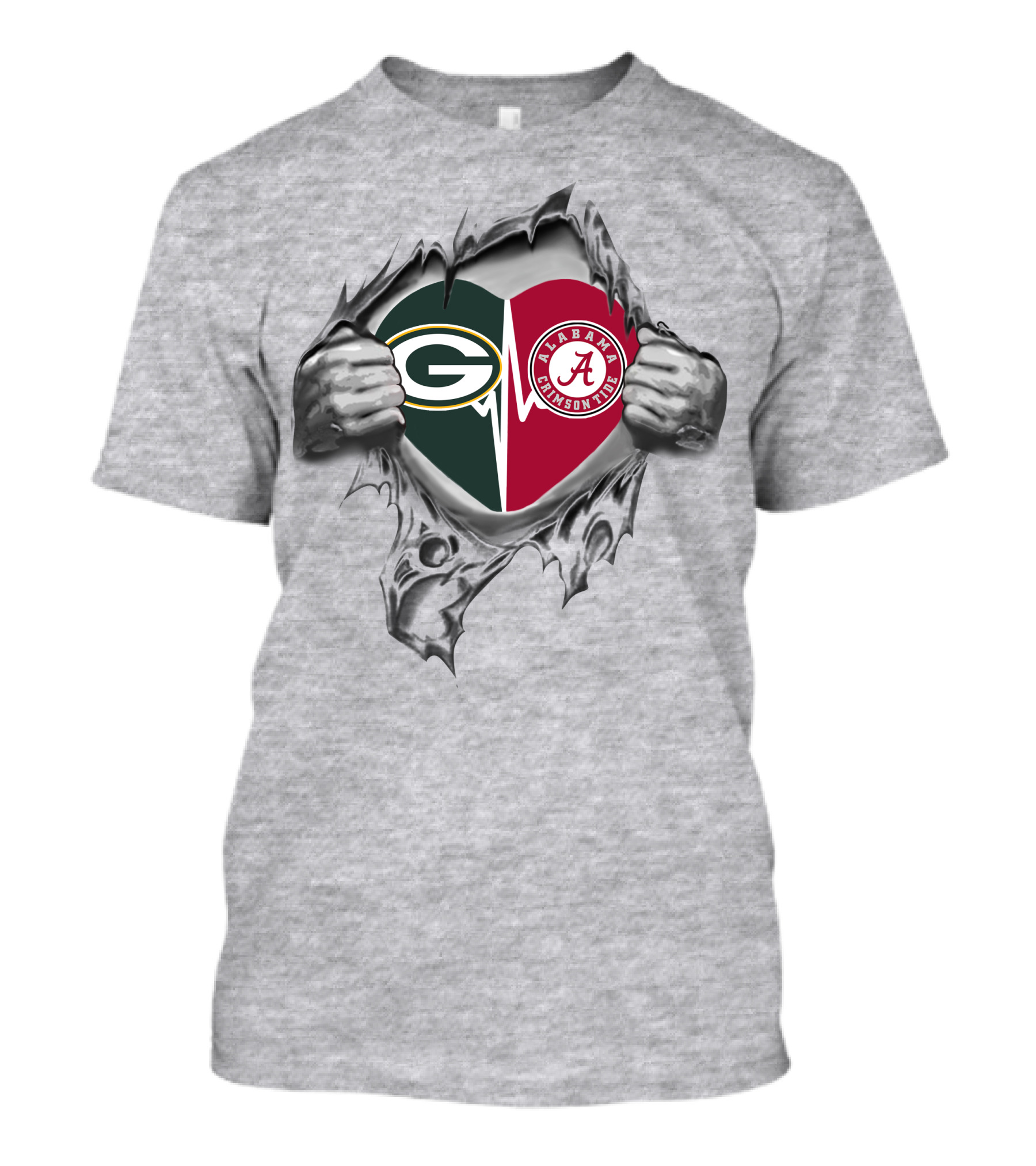 Packers Alabama Crimson Tide Heart Fan T-Shirt