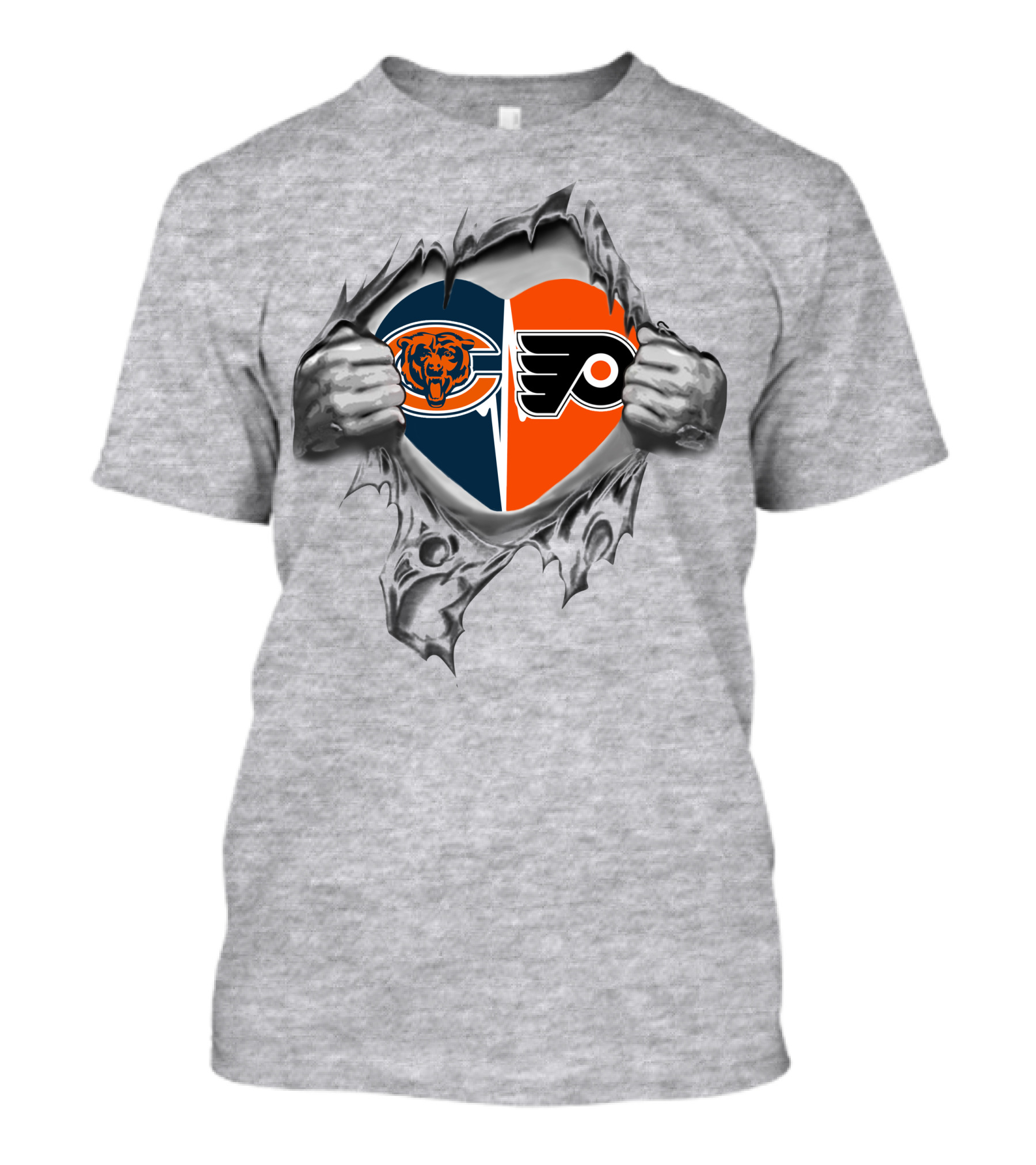 Chicago Bears Philadelphia Flyers Heart Symbol Ripped Steel T-Shirt