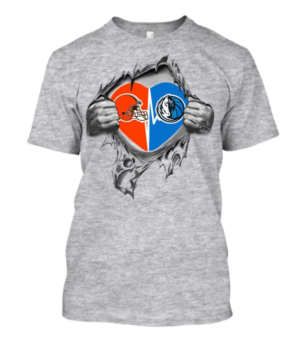 Cleveland Browns And Dallas Mavericks Heart Logo Fusion T-Shirt