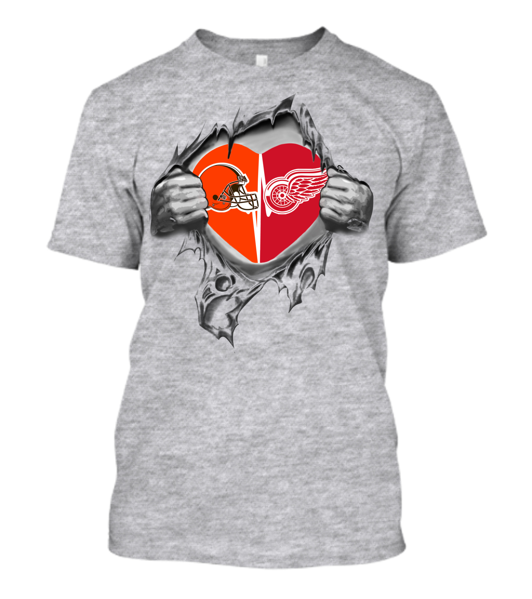 Browns Detroit Red Wings Heart With Helmet And Winged Wheel T-Shirt
