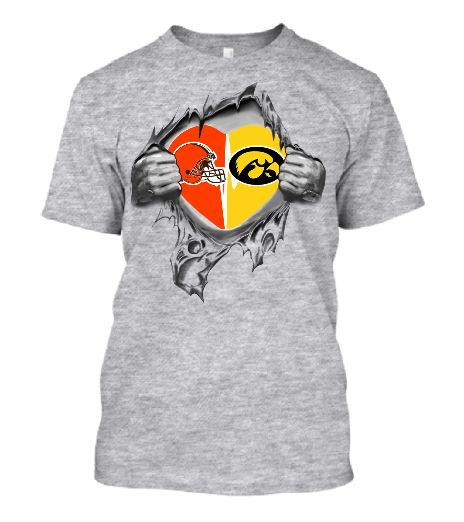 Browns Iowa Hawkeyes Heart Helmet And Tiger Hawk T-Shirt