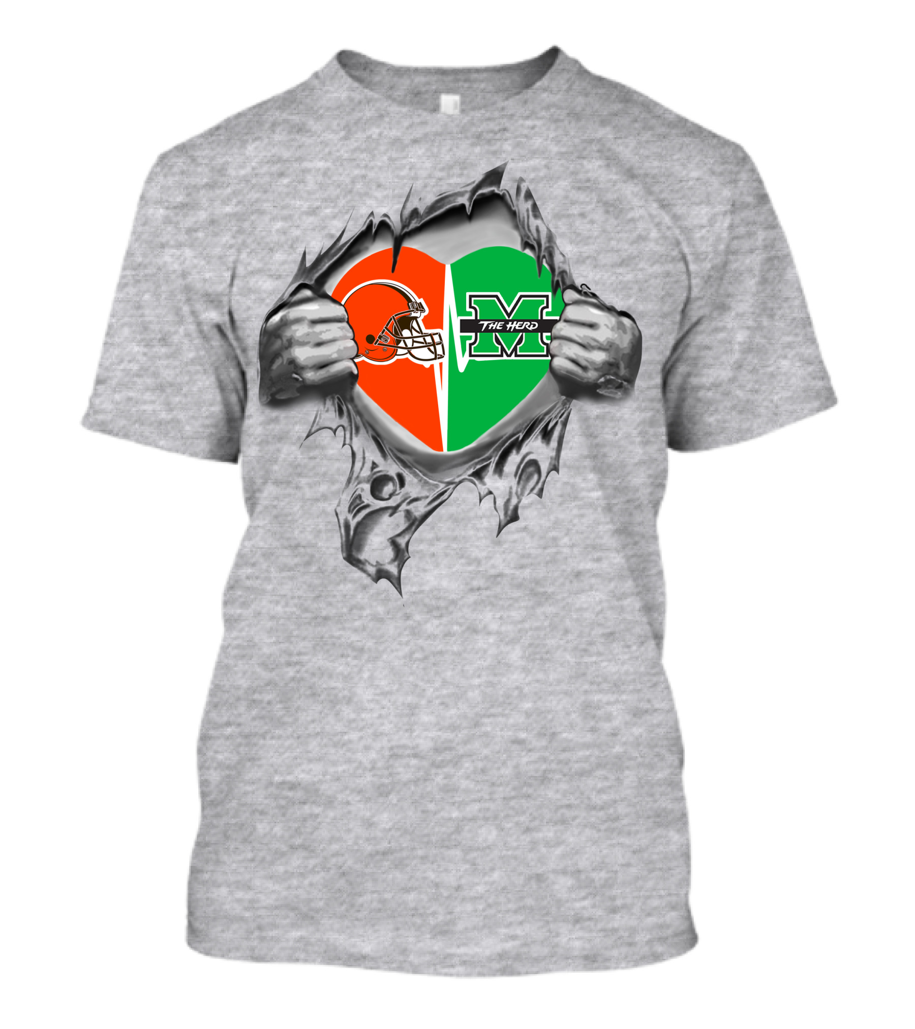 Browns Helmet And Marshall Thundering Herd Heart T-Shirt