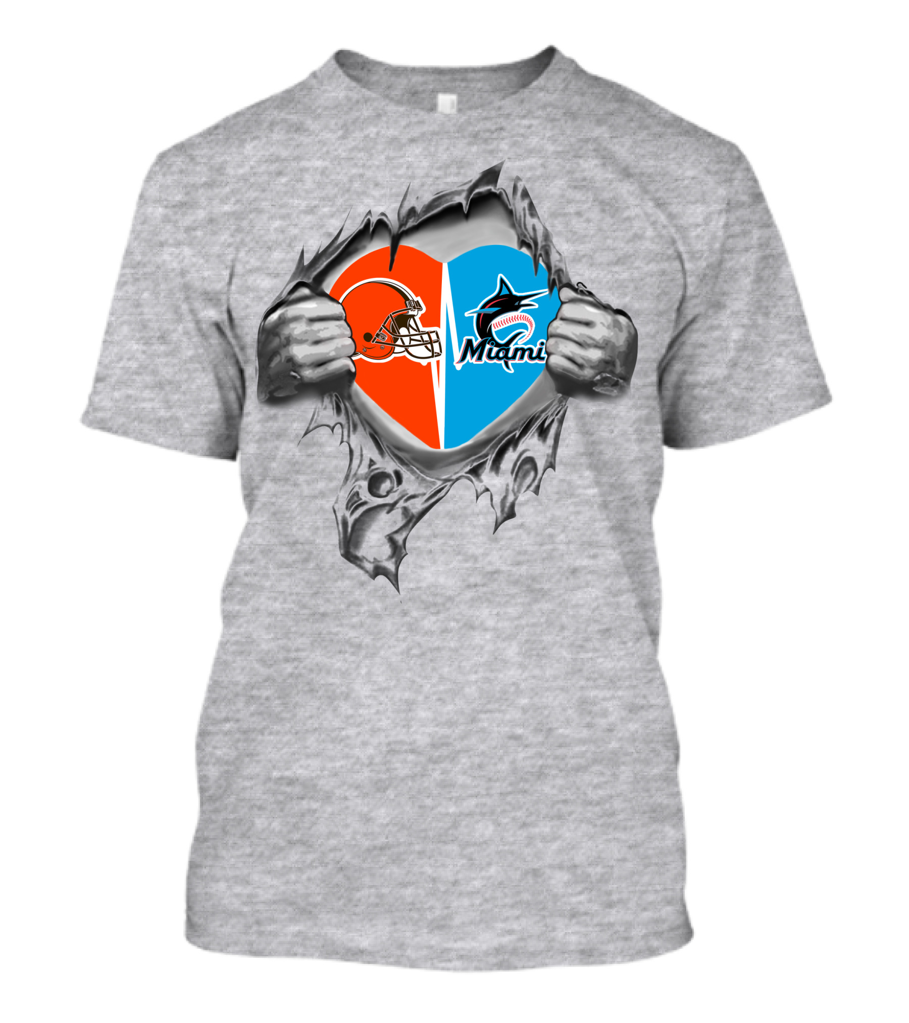 Browns Miami Marlins Heart Logo Reveal T-Shirt
