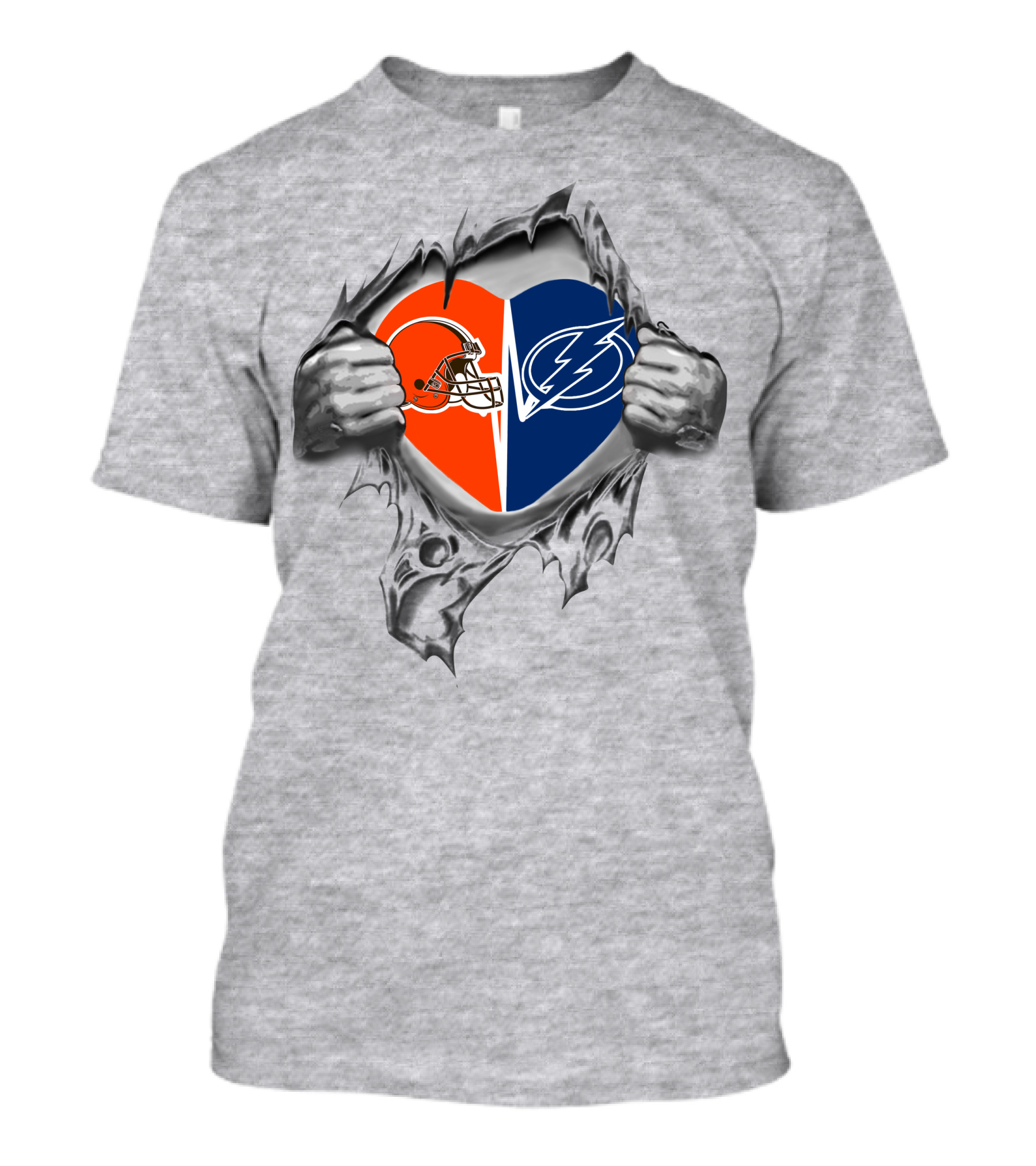 Browns Tampa Bay Lightning Heart Split Helmet And Bolt T-Shirt