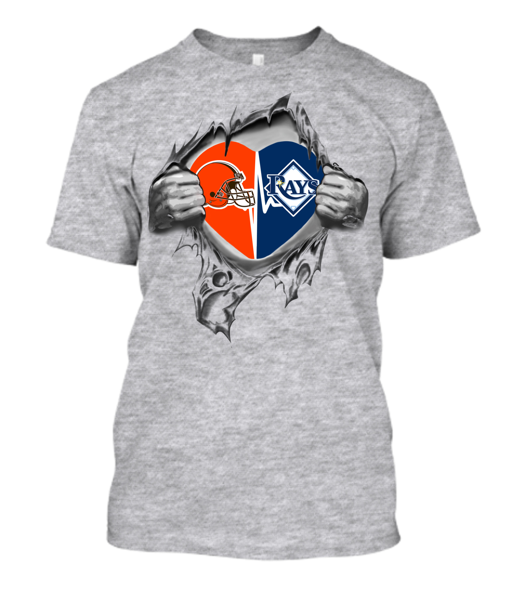 Browns Tampa Bay Rays Heart Logo With Ripped Hands T-Shirt