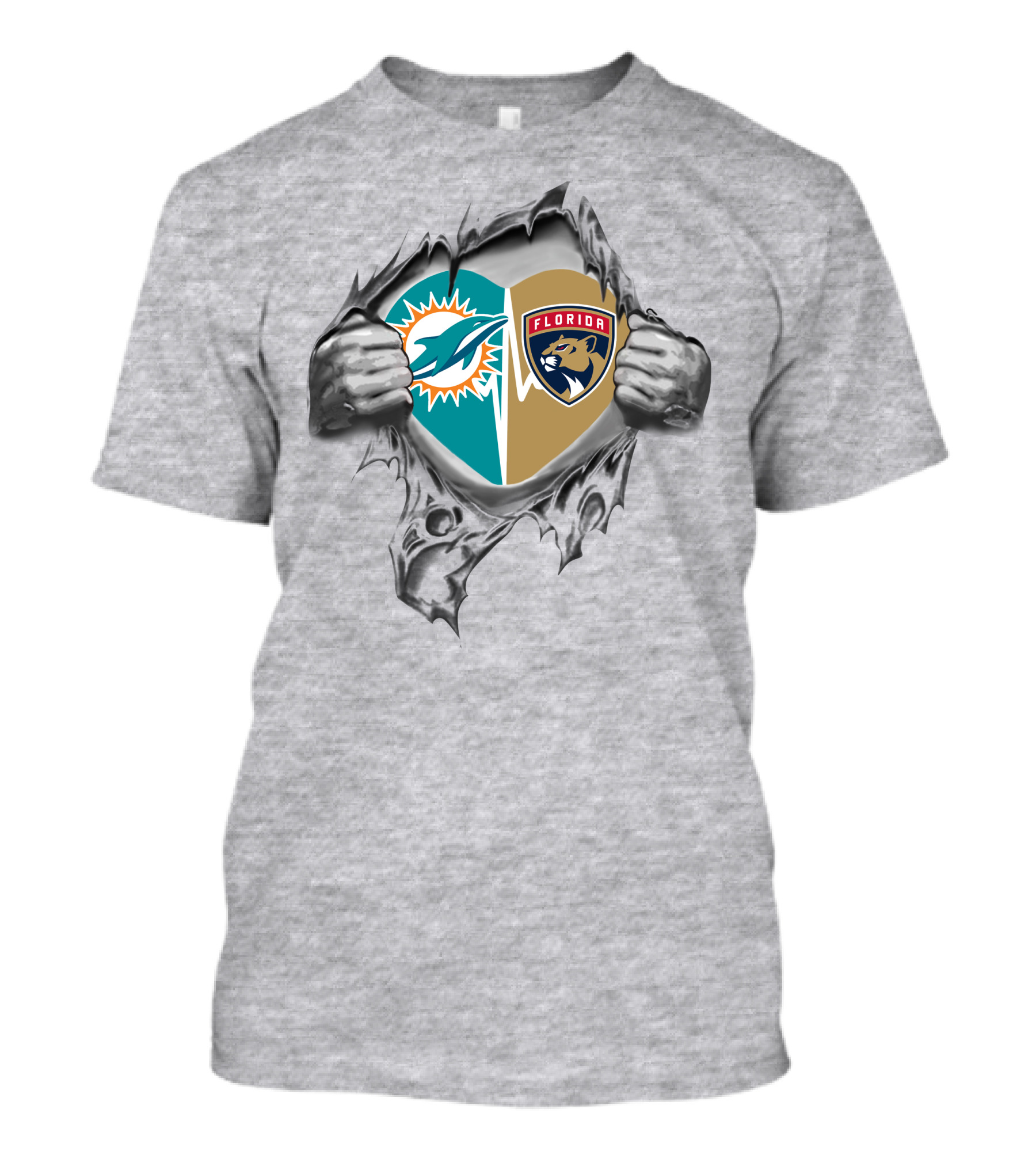 Dolphins And Florida Panthers Heart Design 27 Connection T-Shirt