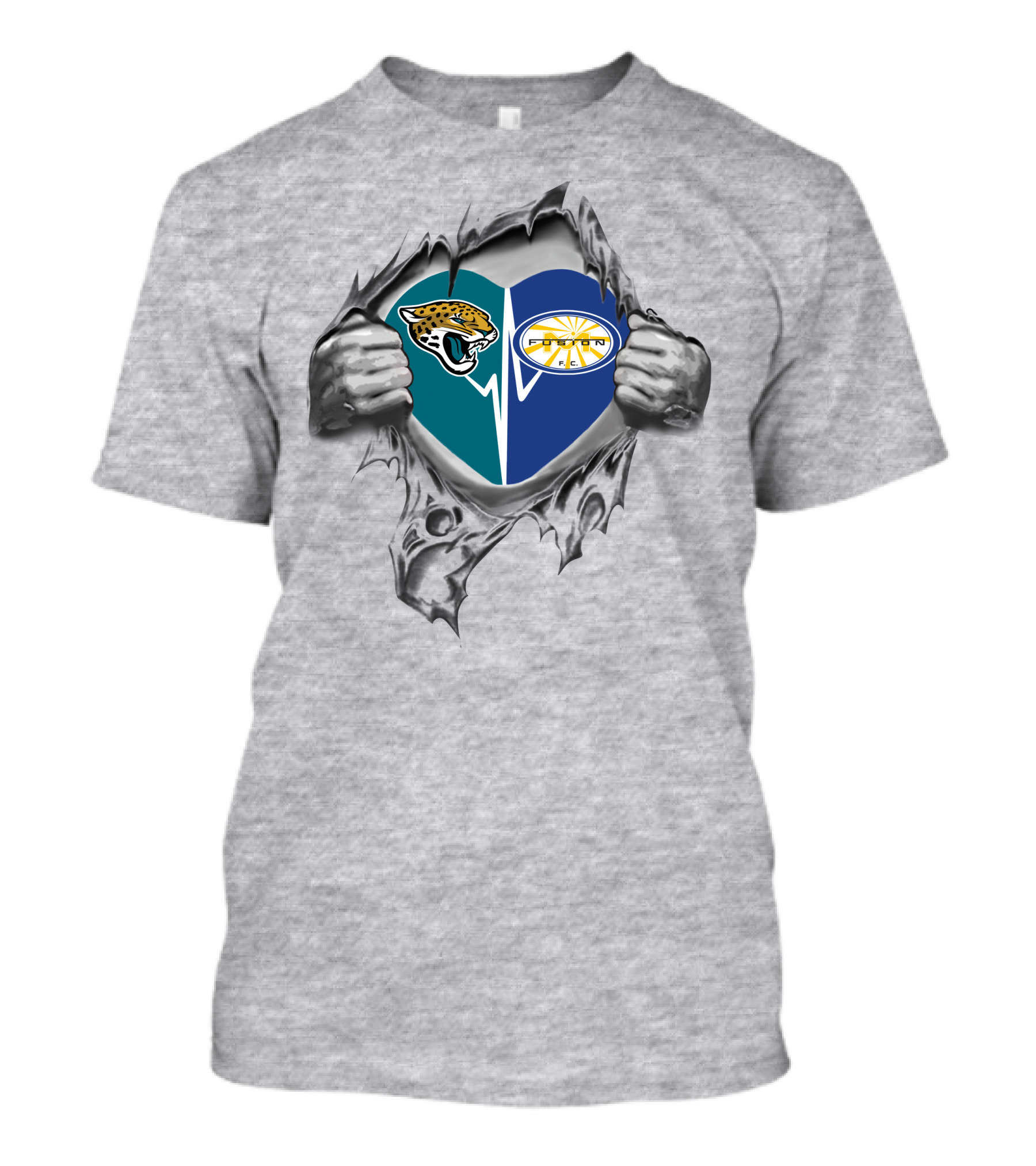 Jacksonville Jaguars And Miami Fusion Heart Design 39 Jaguars It's In My Heart T-Shirt