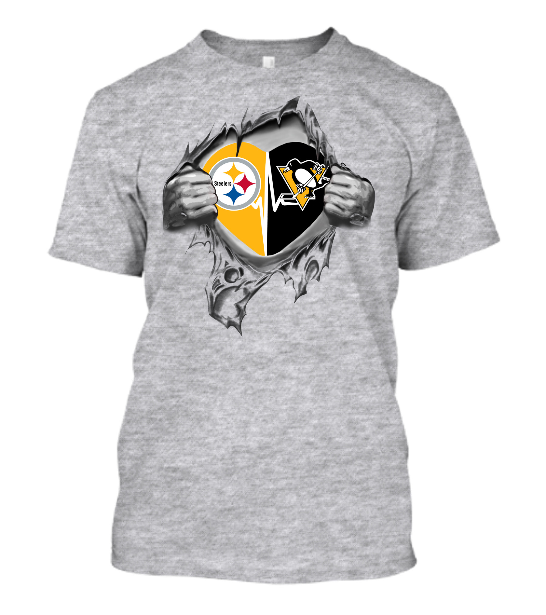 Steelers Penguins Heart With Team Logos And Tearaway Effect T-Shirt