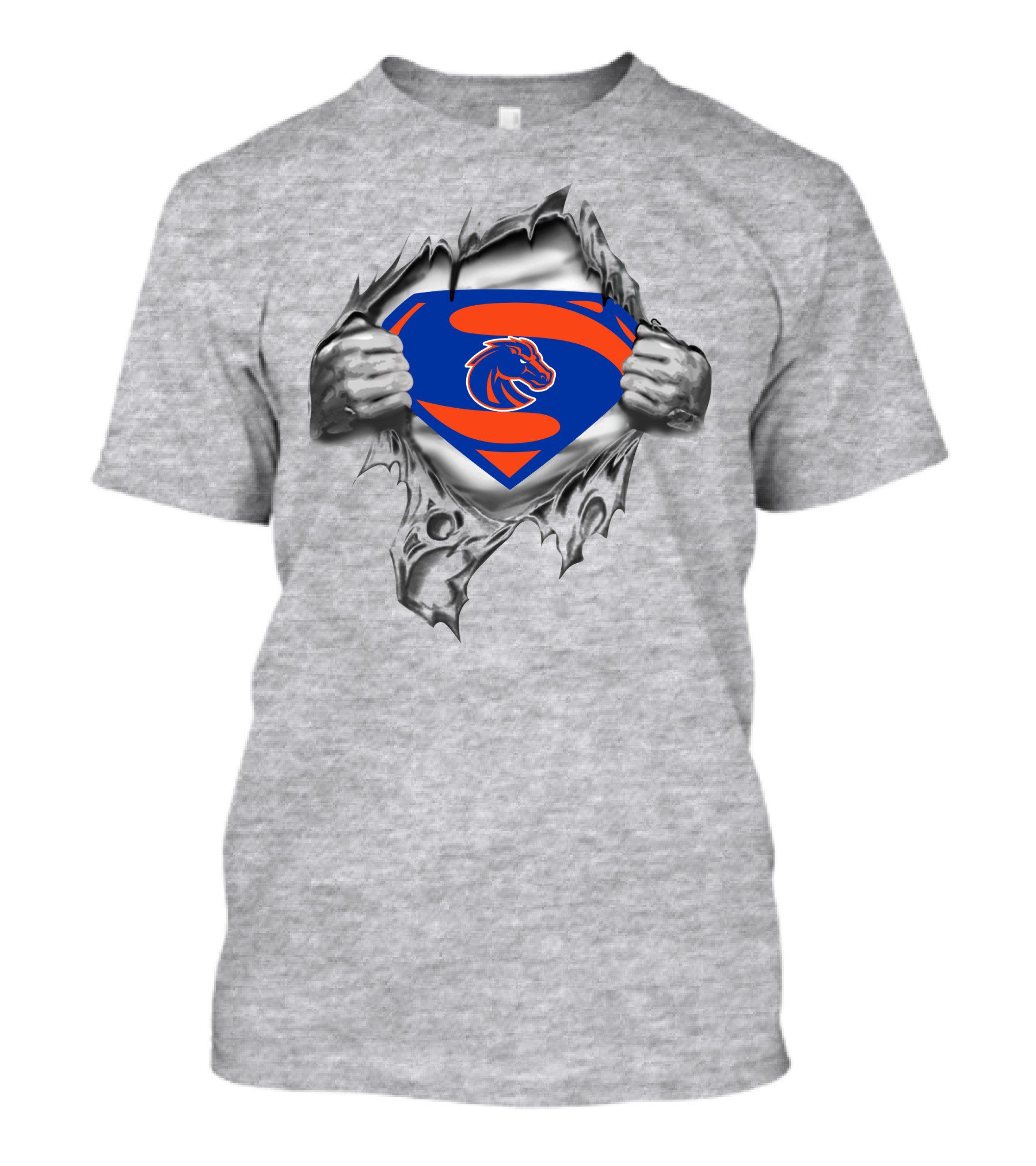 Boise State Broncos Superman Logo In Chest Rip T-Shirt