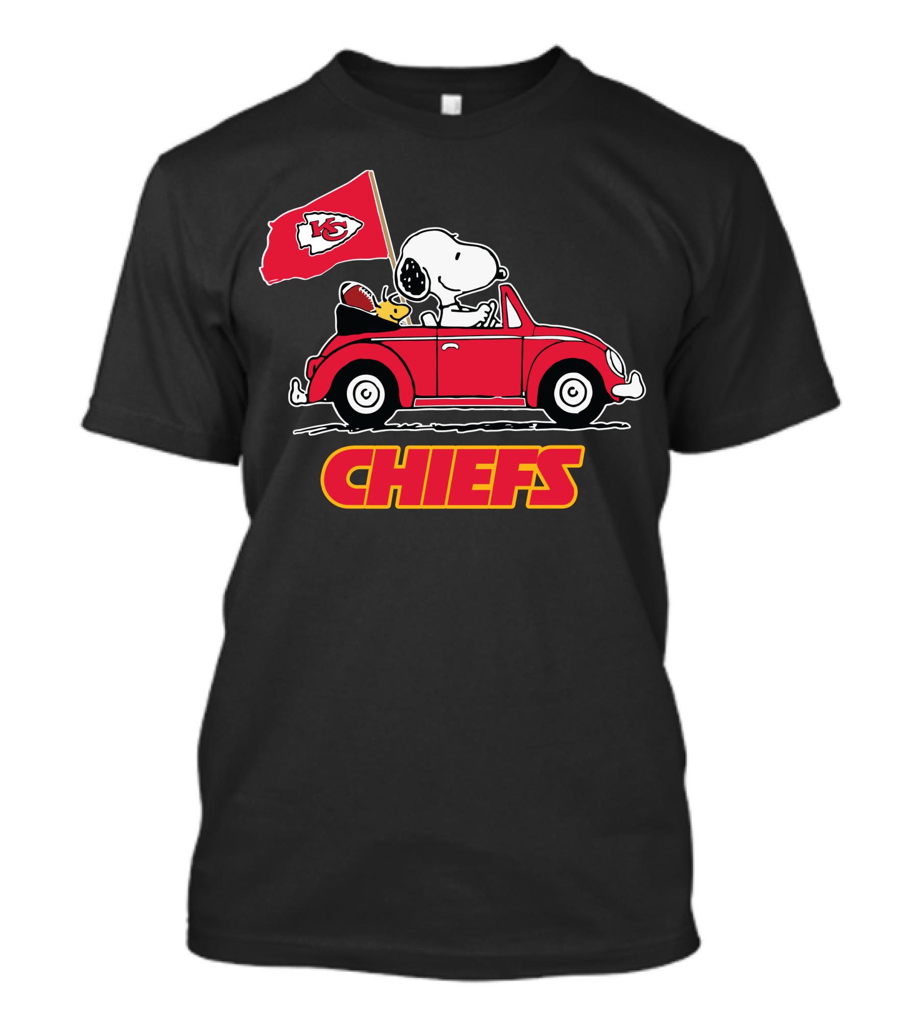 Chiefs Snoopy Driving With Kansas City Flag T-Shirt