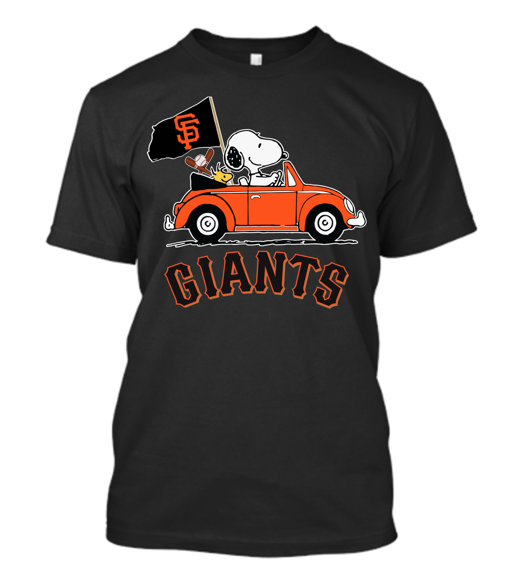 San Francisco Giants Snoopy Riding Forever With Woodstock In Orange Car T-Shirt