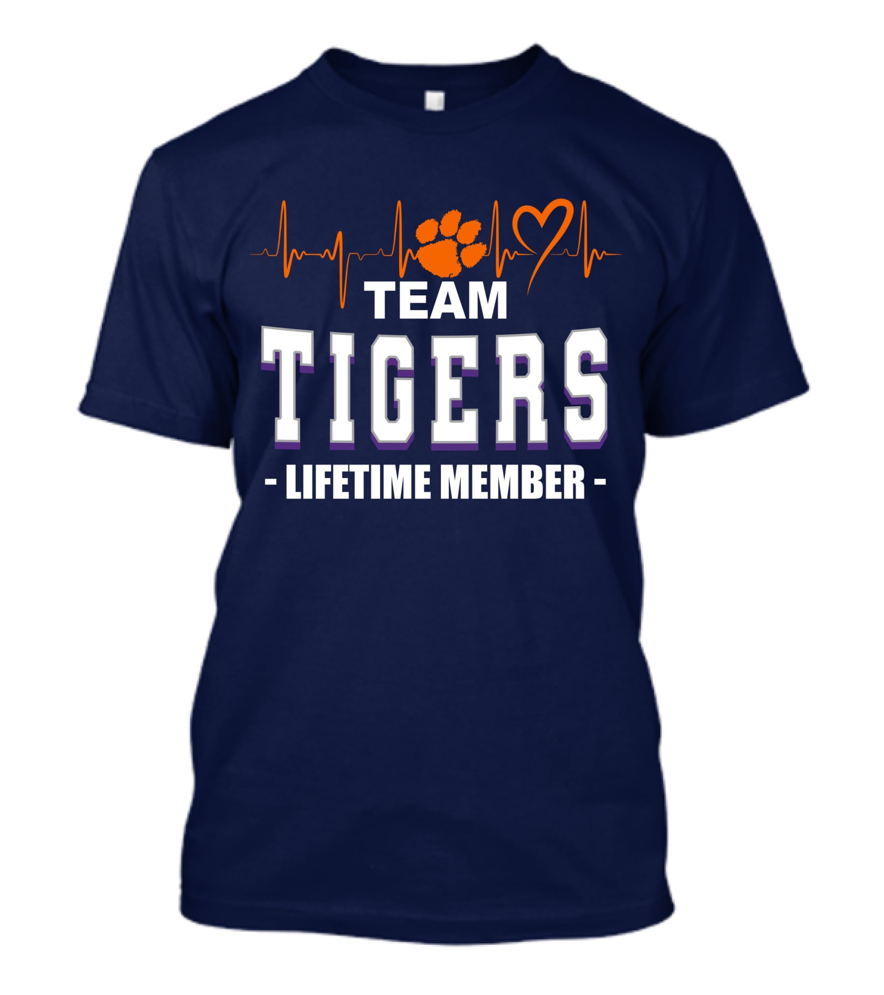 Team Tigers Lifetime Member Clemson Tigers Heartbeat Paw Heart T-Shirt