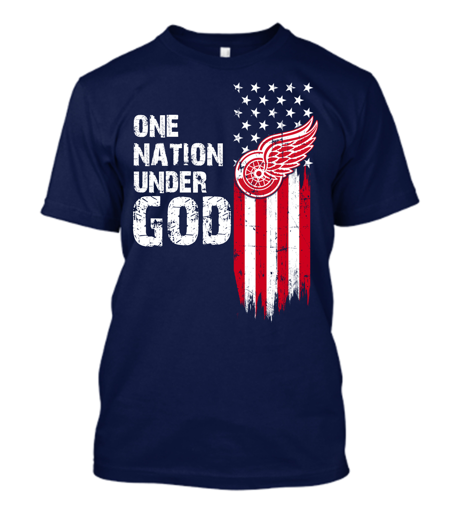 One Nation Under God Detroit Redwings American Flag Stars And Stripes T-Shirt