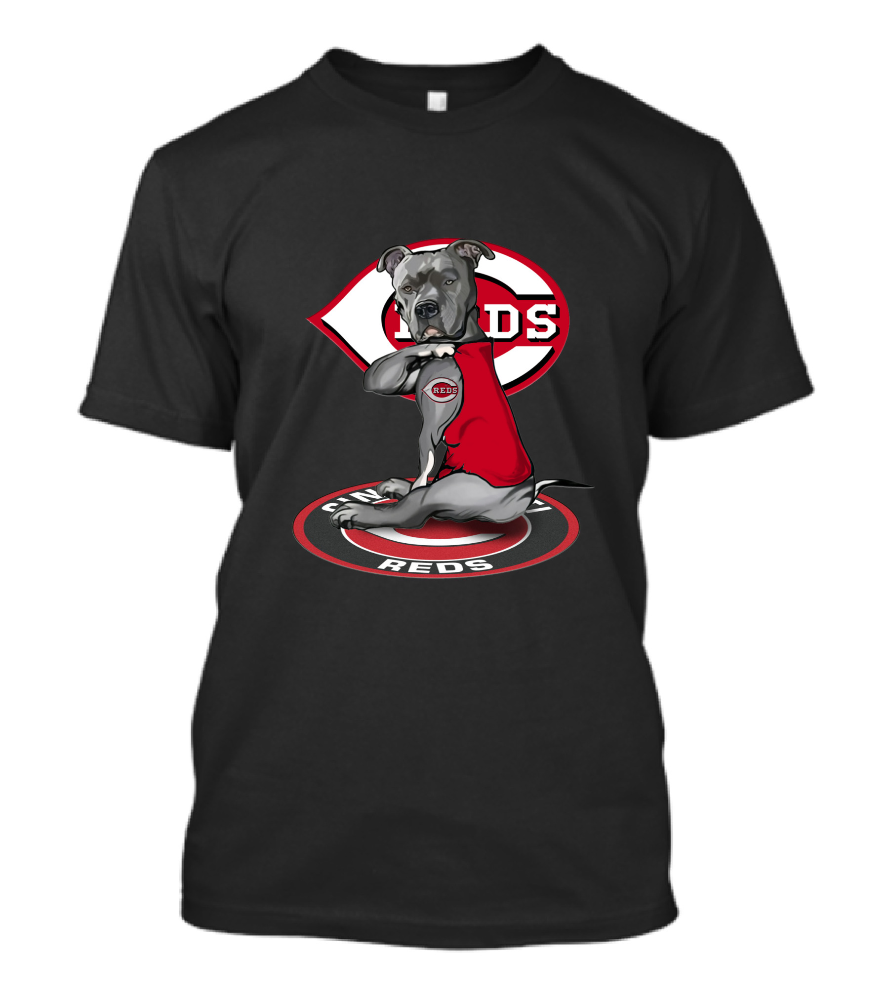 Cincinnati Reds Logo With Dog In Reds Jersey T-Shirt