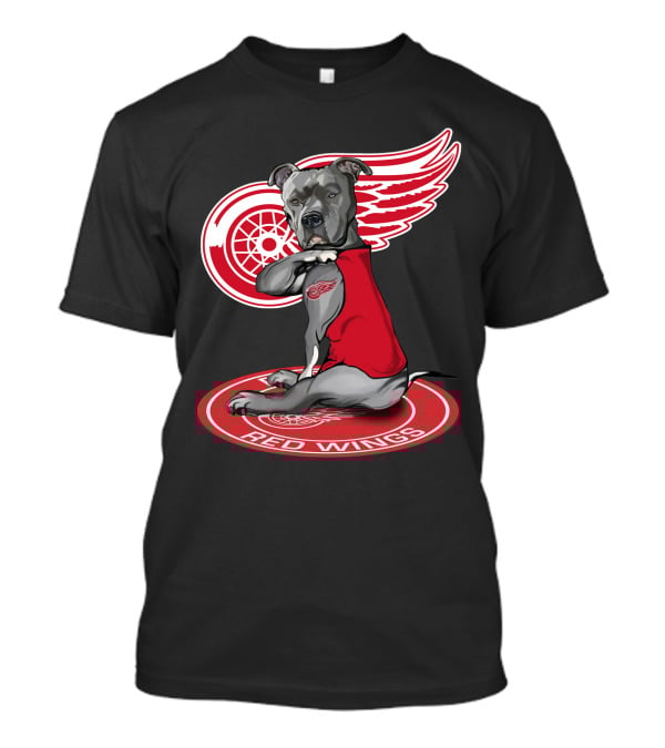 Detroit Red Wings Dog With Logo Wings And Red Vest T-Shirt