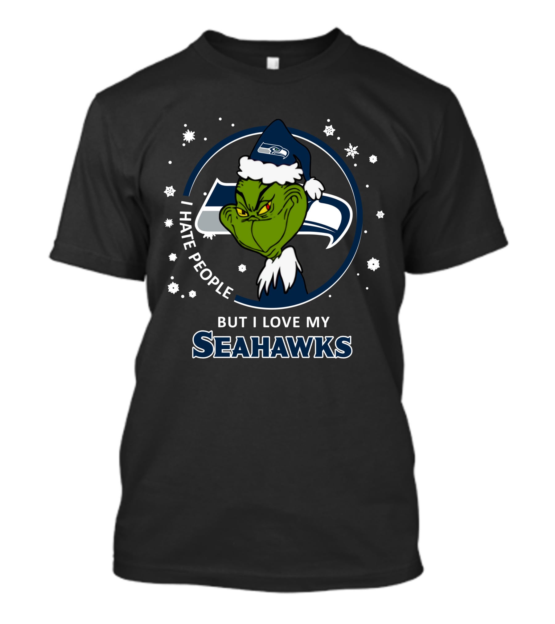 I Hate People But I Love My Seattle Seahawks Grinch Holiday Snowflakes T-Shirt