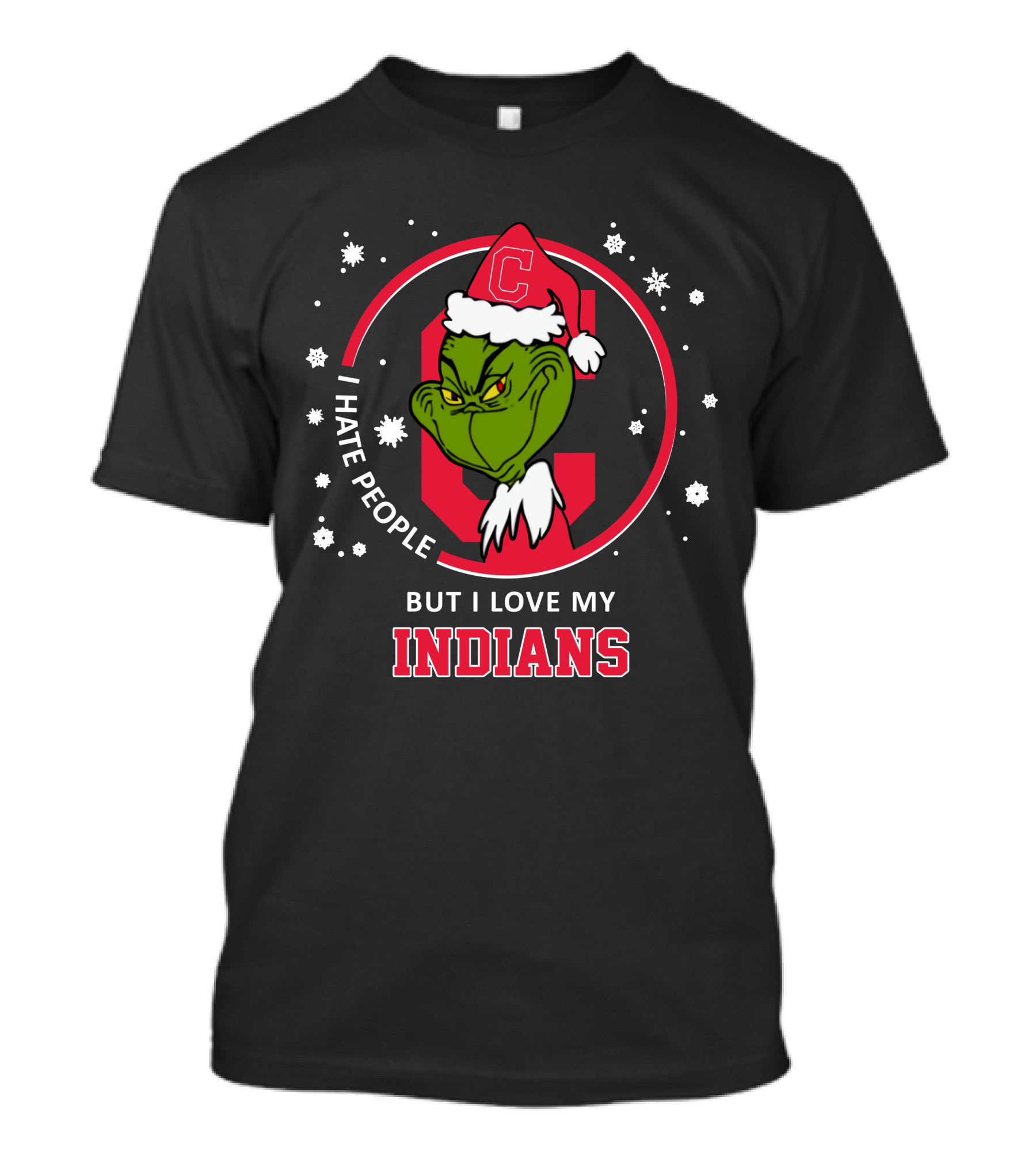 I Hate People But I Love My Indians C Logo Grinch Santa Hat T-Shirt