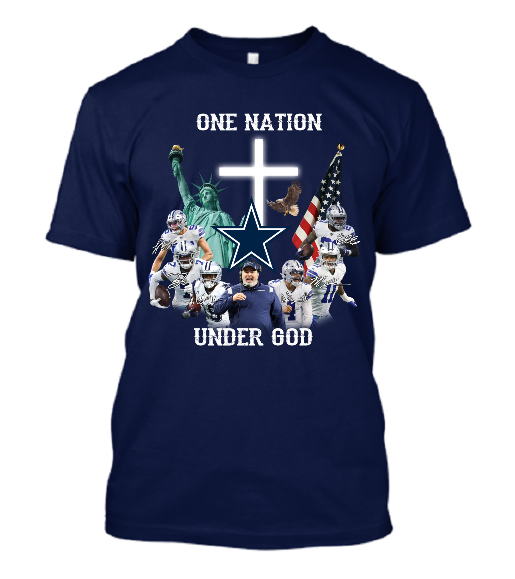 Dallas Cowboys One Nation Under God Statue Of Liberty Cross American Flag Eagle T-Shirt