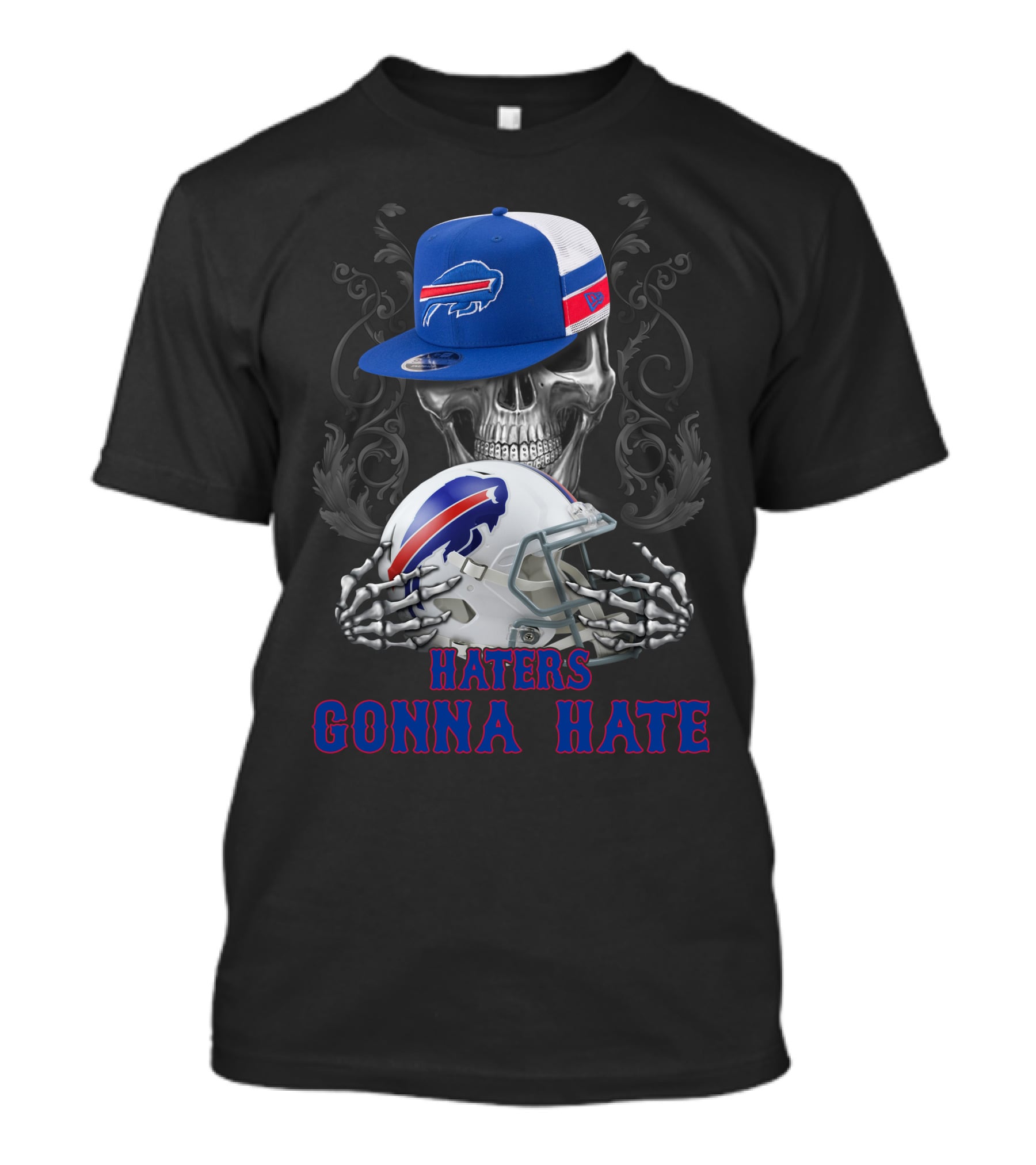 Buffalo Bills Haters Gonna Hate Skull With Helmet And Cap T-Shirt