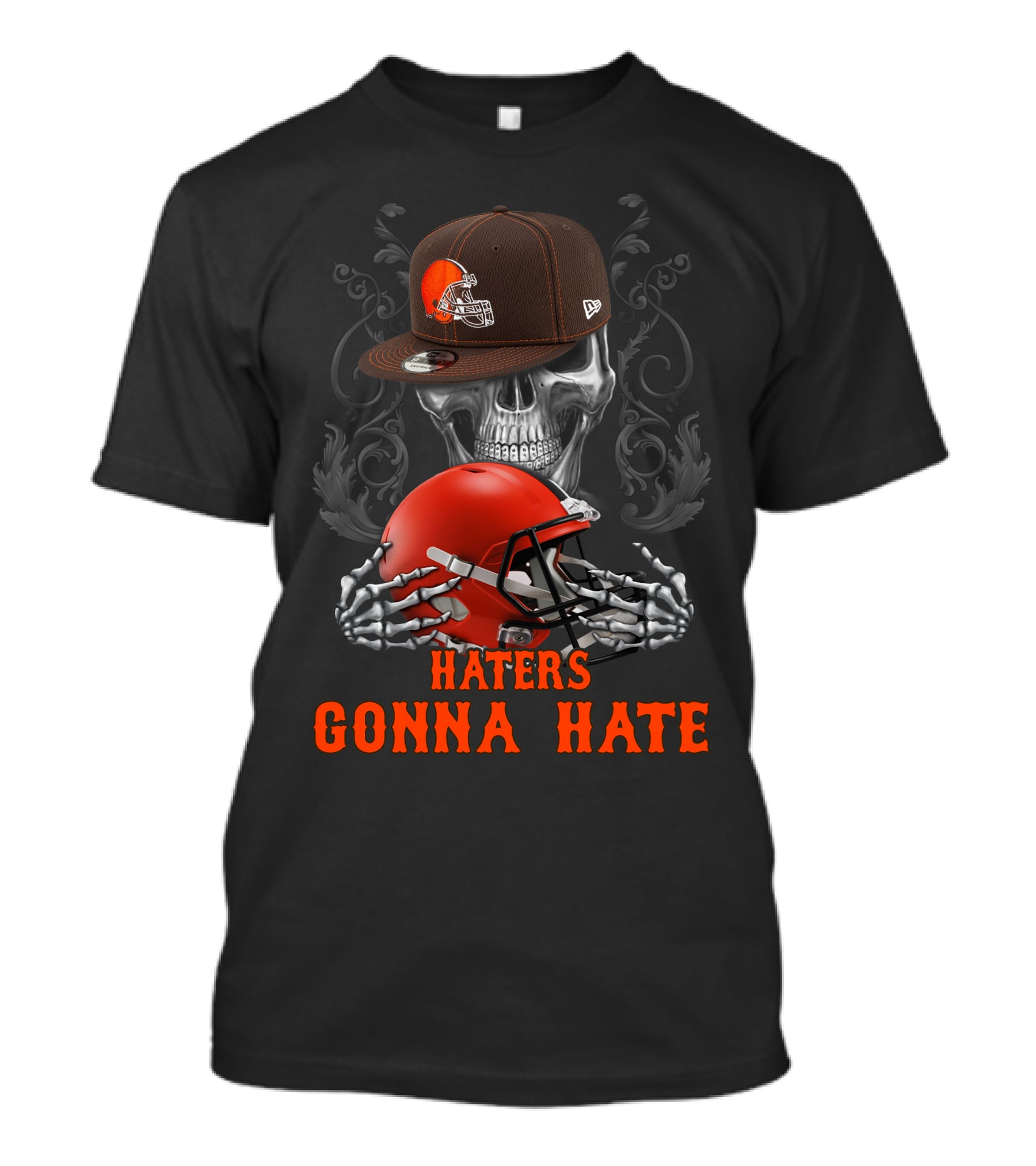 Haters Gonna Hate Cleveland Browns Skull With Helmet And Cap T-Shirt