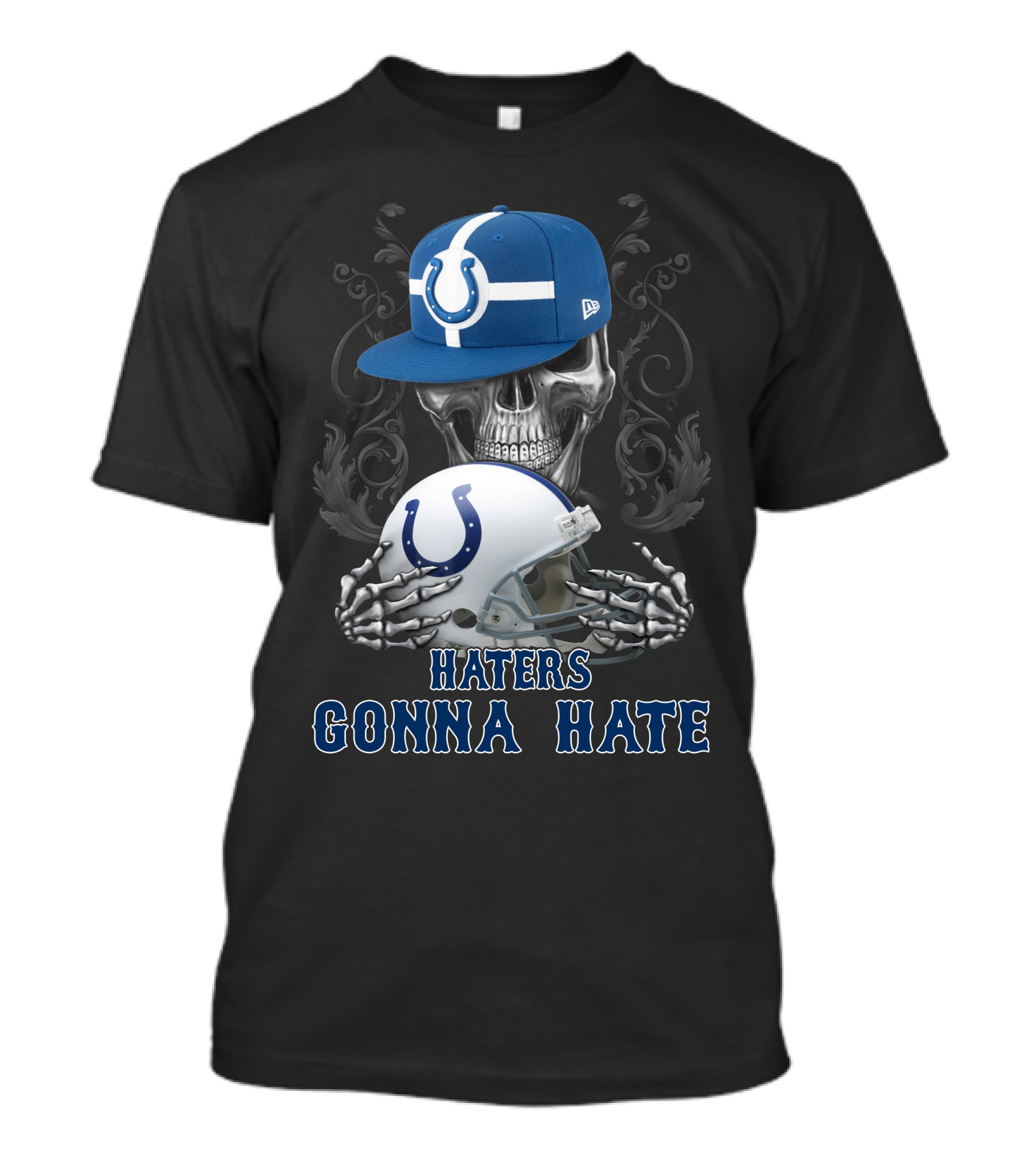 Haters Gonna Hate Indianapolis Colts Skull With Cap And Helmet T-Shirt