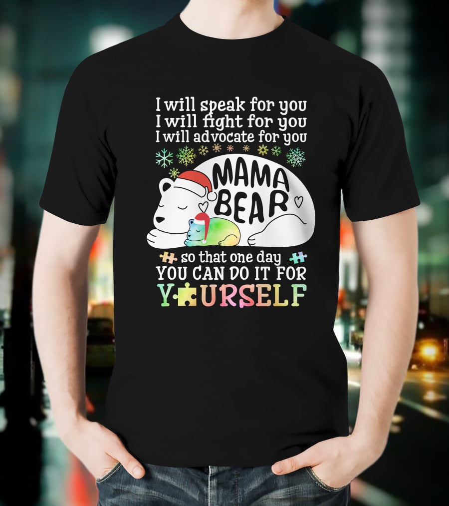 I Will Speak Fight Advocate Mama Bear Autism Puzzle T-Shirt
