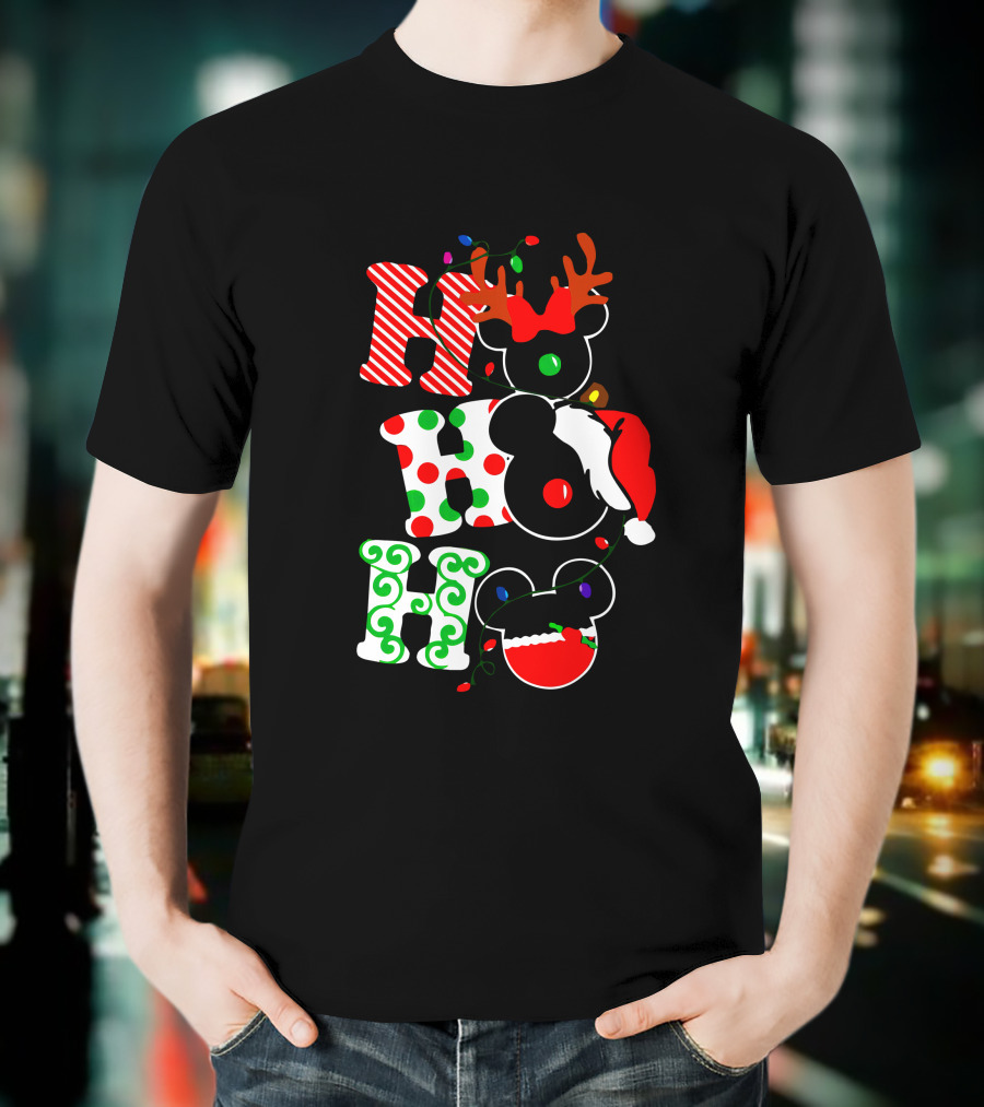 Ho Ho Ho Christmas Mickey Reindeer Santa T-Shirt