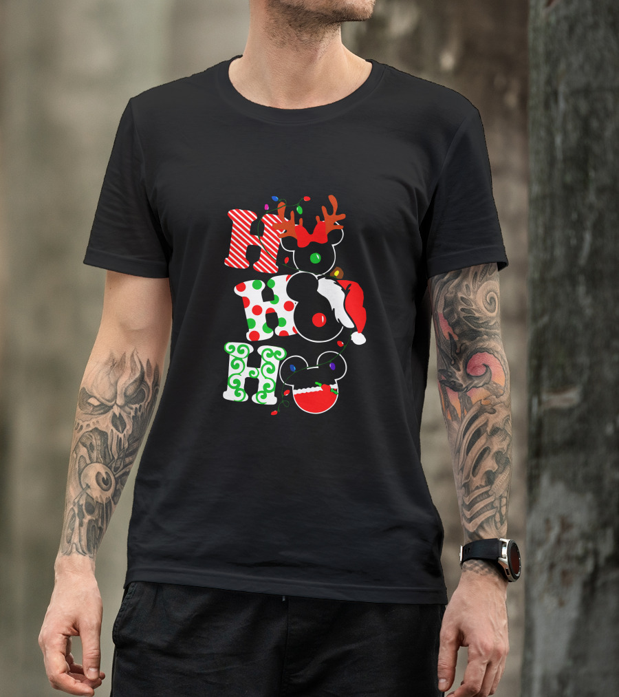 Ho Ho Ho Christmas Mickey Reindeer Santa T-Shirt