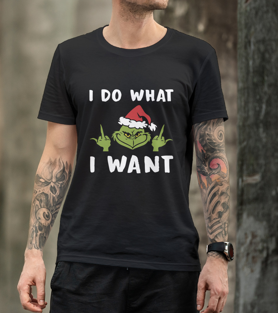 I Do What I Want Grinch Middle Finger Santa Hat T-Shirt