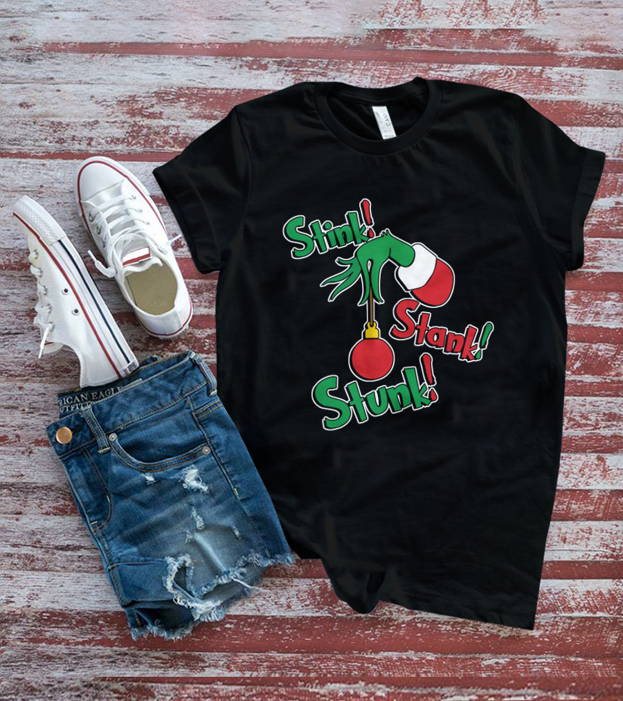 Stink Stank Stunk Grinch Hand Holding Christmas T-Shirt