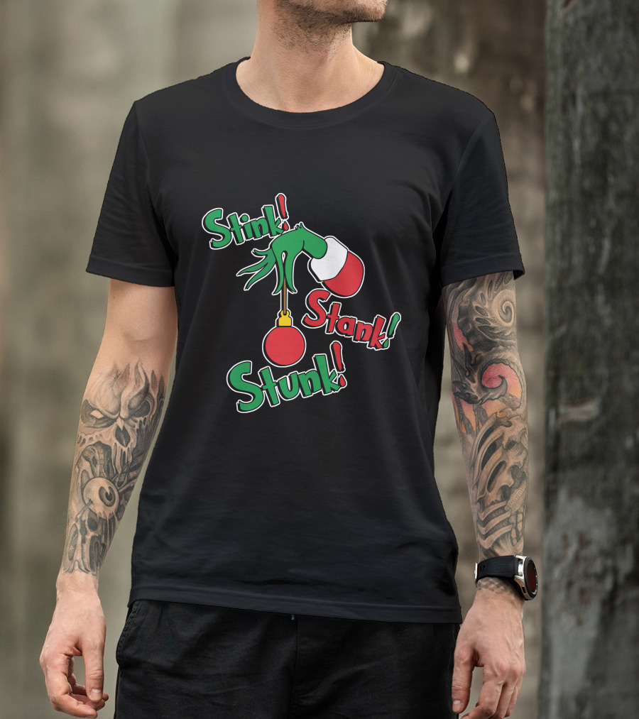 Stink Stank Stunk Grinch Hand Holding Christmas T-Shirt