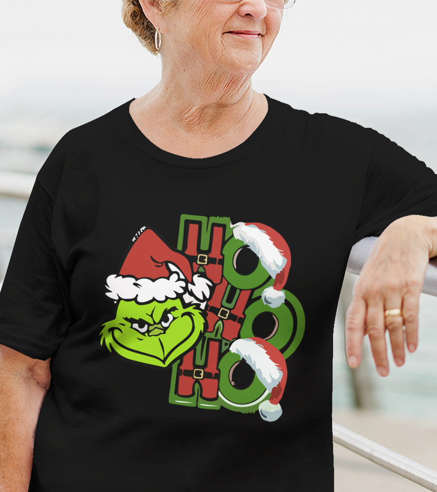 Ho Ho Ho Grinchmas With Santa Hats And Grinch Face T-Shirt