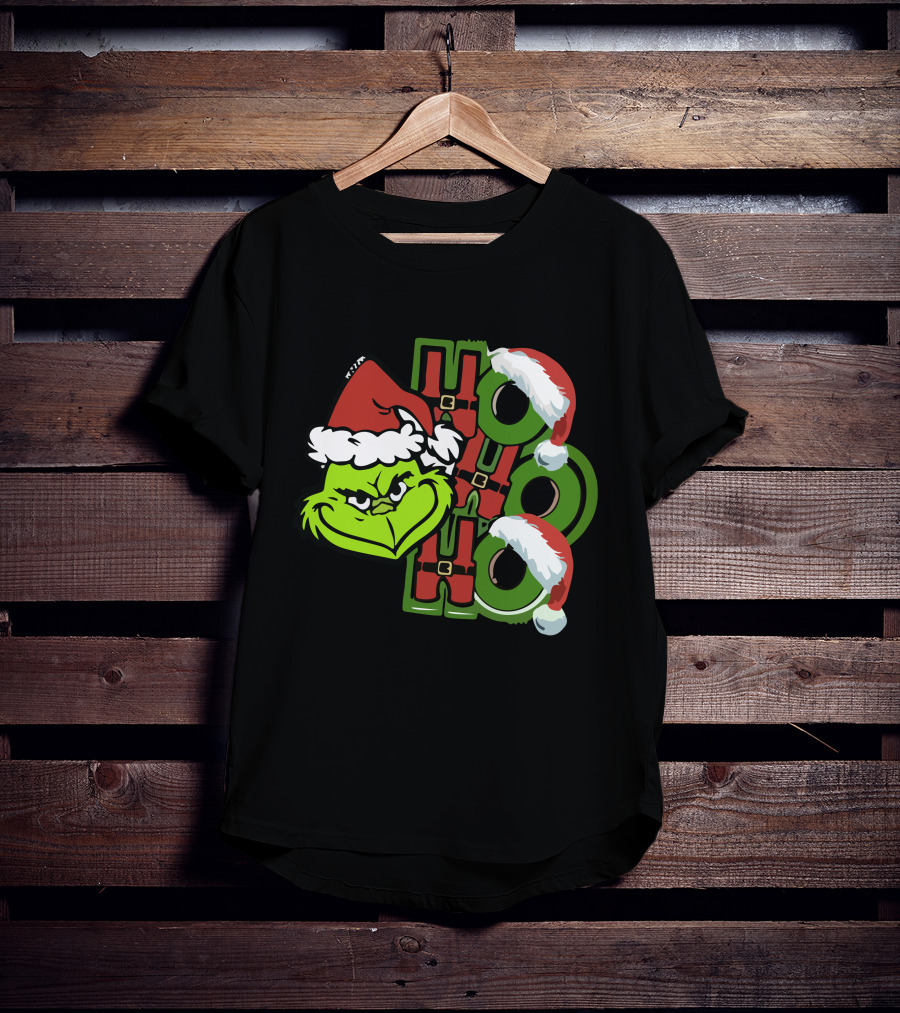 Ho Ho Ho Grinchmas With Santa Hats And Grinch Face T-Shirt