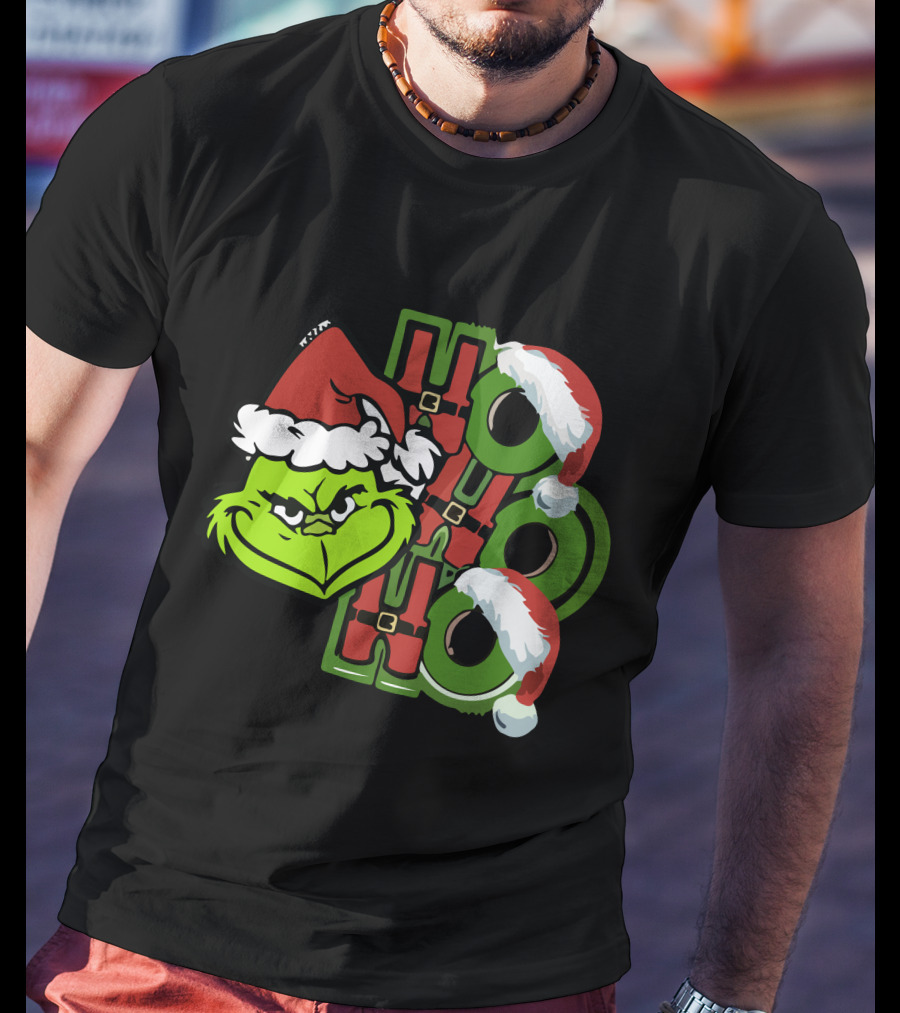 Ho Ho Ho Grinchmas With Santa Hats And Grinch Face T-Shirt