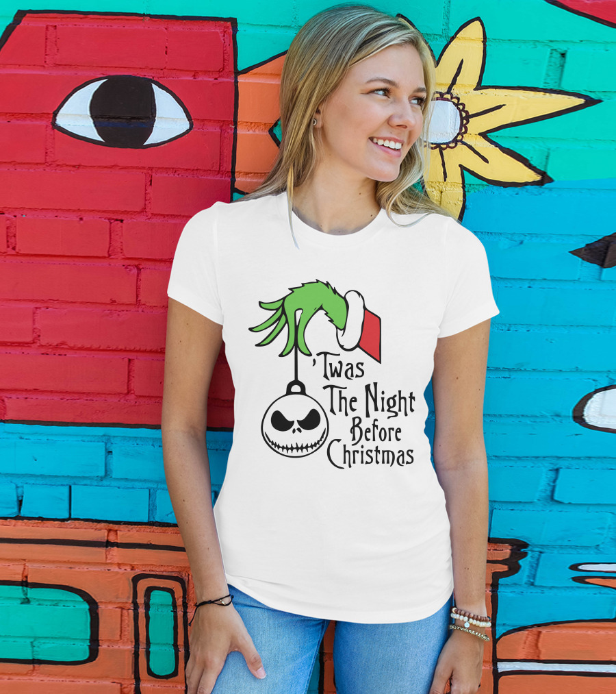 'Twas The Night Before Christmas Grinch Hand Jack Skellington T-Shirt
