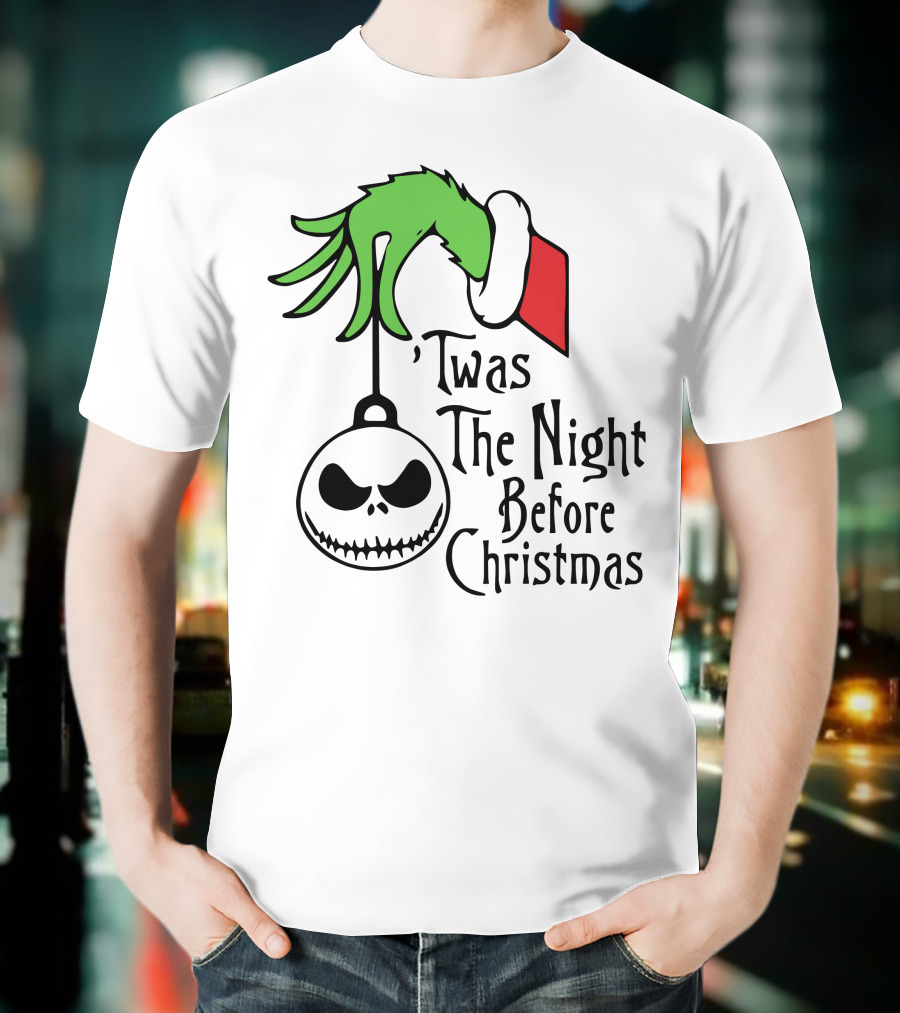 'Twas The Night Before Christmas Grinch Hand Jack Skellington T-Shirt