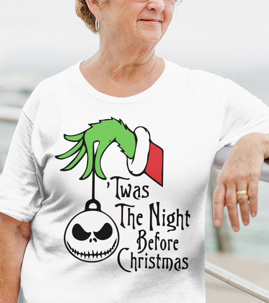 'Twas The Night Before Christmas Grinch Hand Jack Skellington T-Shirt