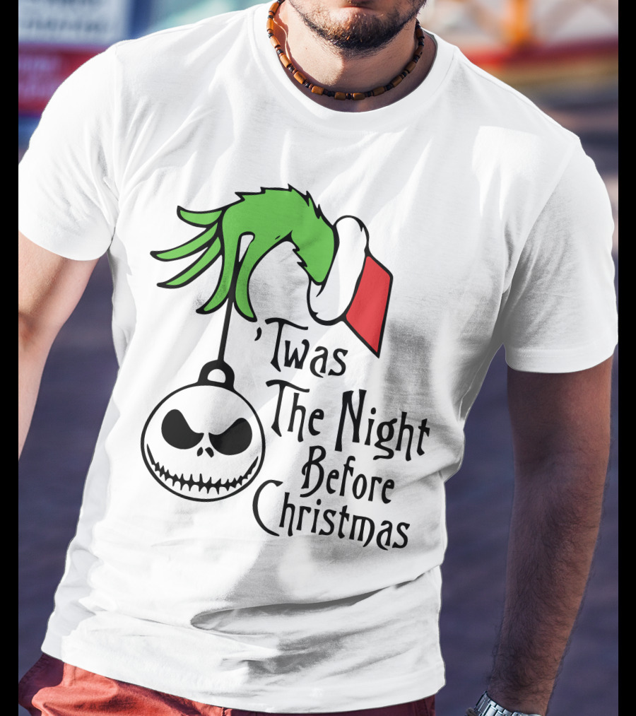'Twas The Night Before Christmas Grinch Hand Jack Skellington T-Shirt