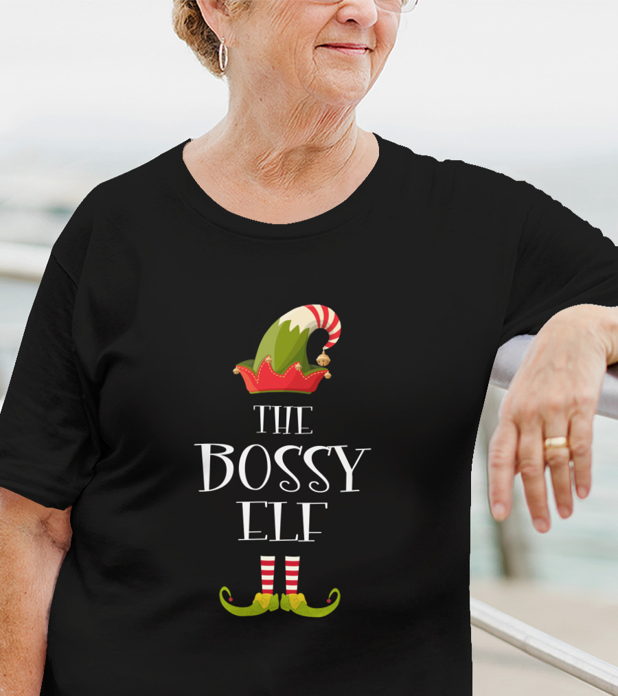 The Bossy Elf Hat And Striped Shoes Christmas T-Shirt