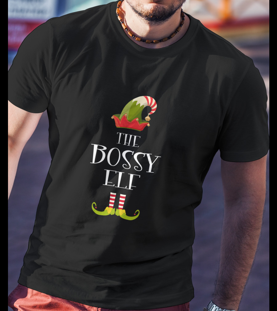 The Bossy Elf Hat And Striped Shoes Christmas T-Shirt