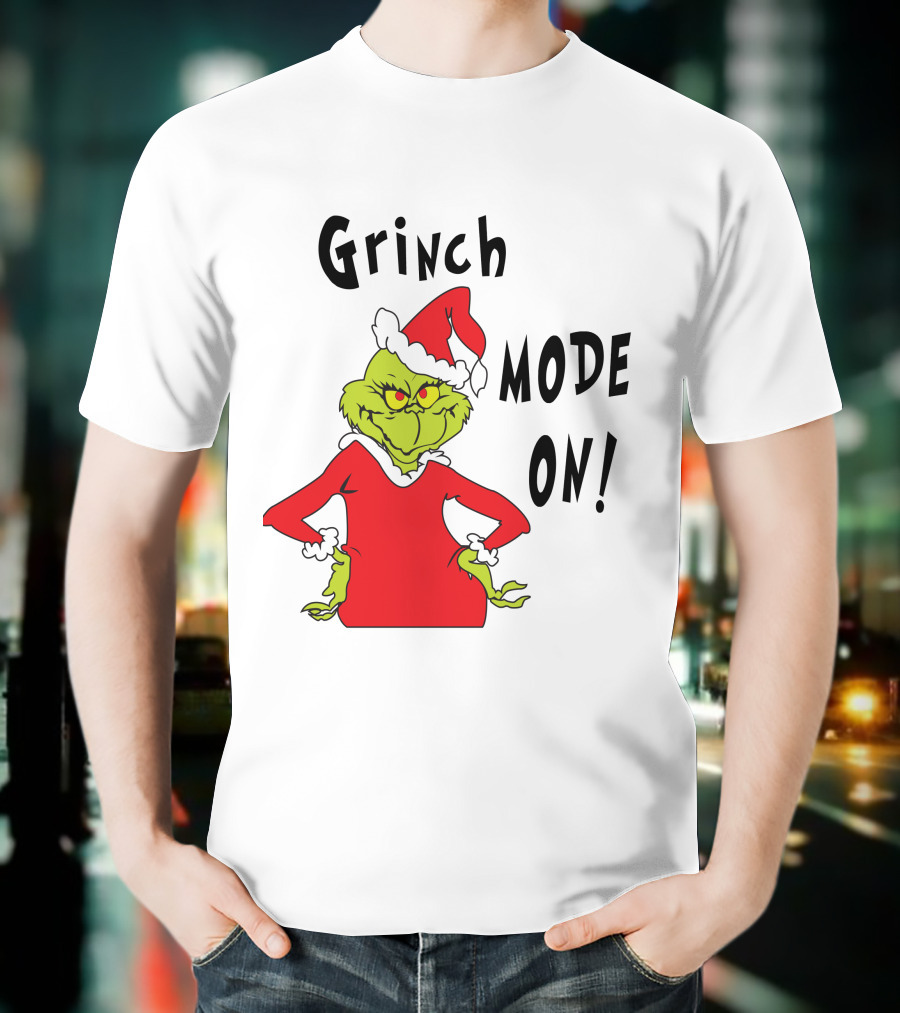 Grinch Mode On Santa Hat Red T-Shirt