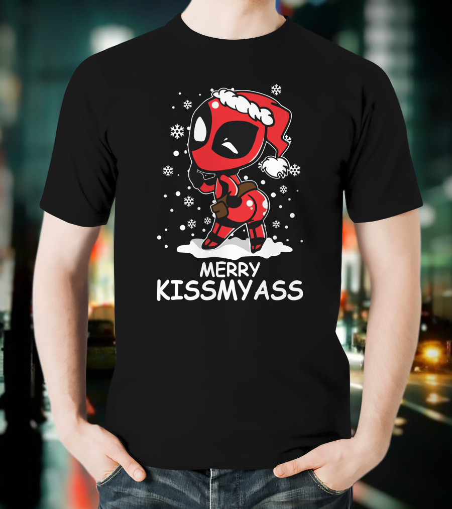 Merry KissMyAss Deadpool Santa Hat Snowflakes T-Shirt