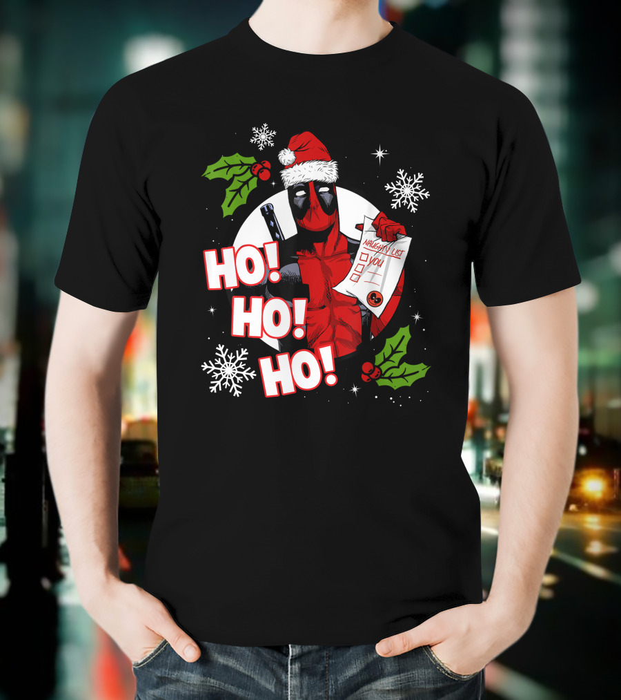 Deadpool Naughty List Ho Ho Ho Christmas T-Shirt